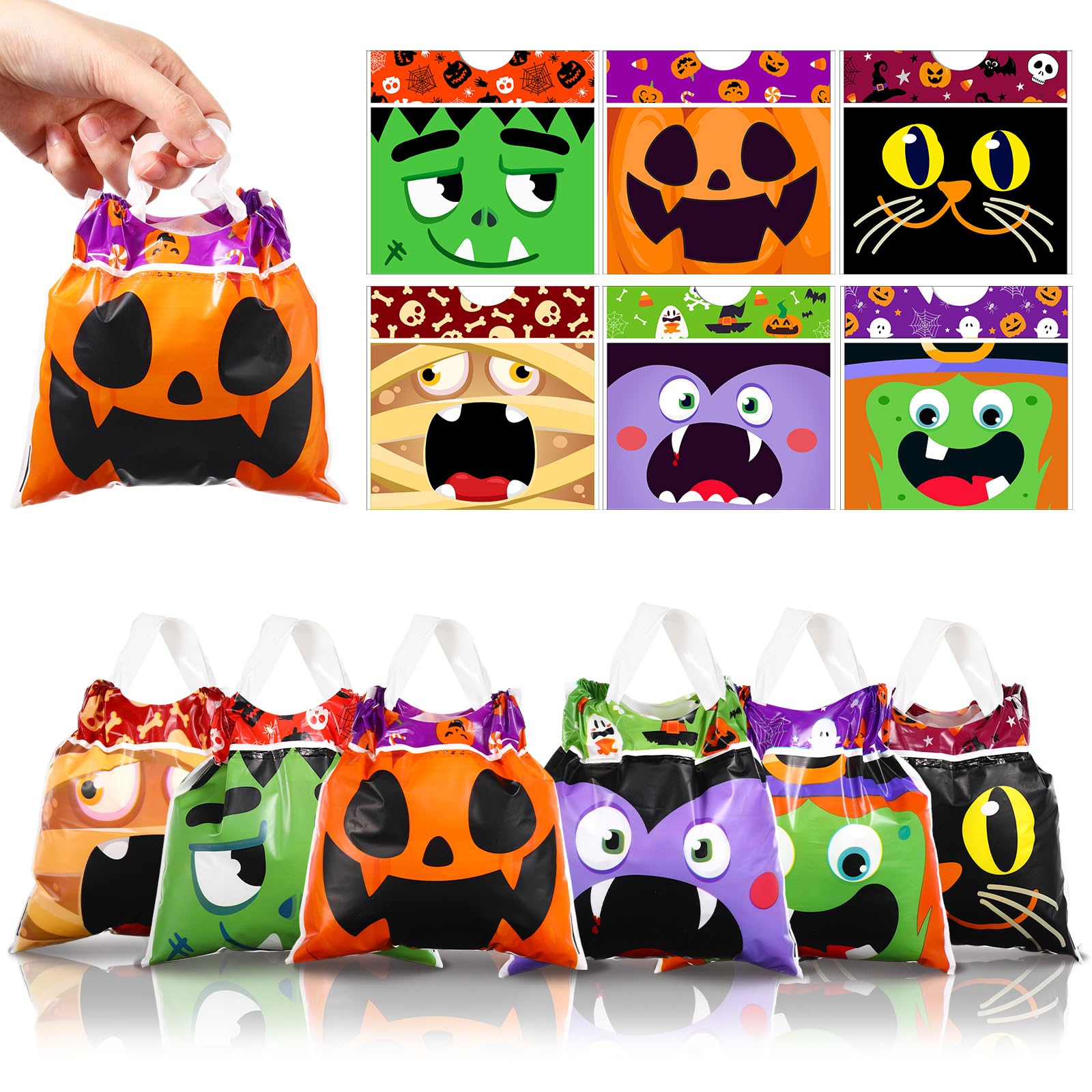 Funnymoom 60 Pcs Halloween Party Favors Bags Drawstring Treat Bags Candy Goodie for Kids Trick Plastic Party Gift for Halloween Birthday Supplies