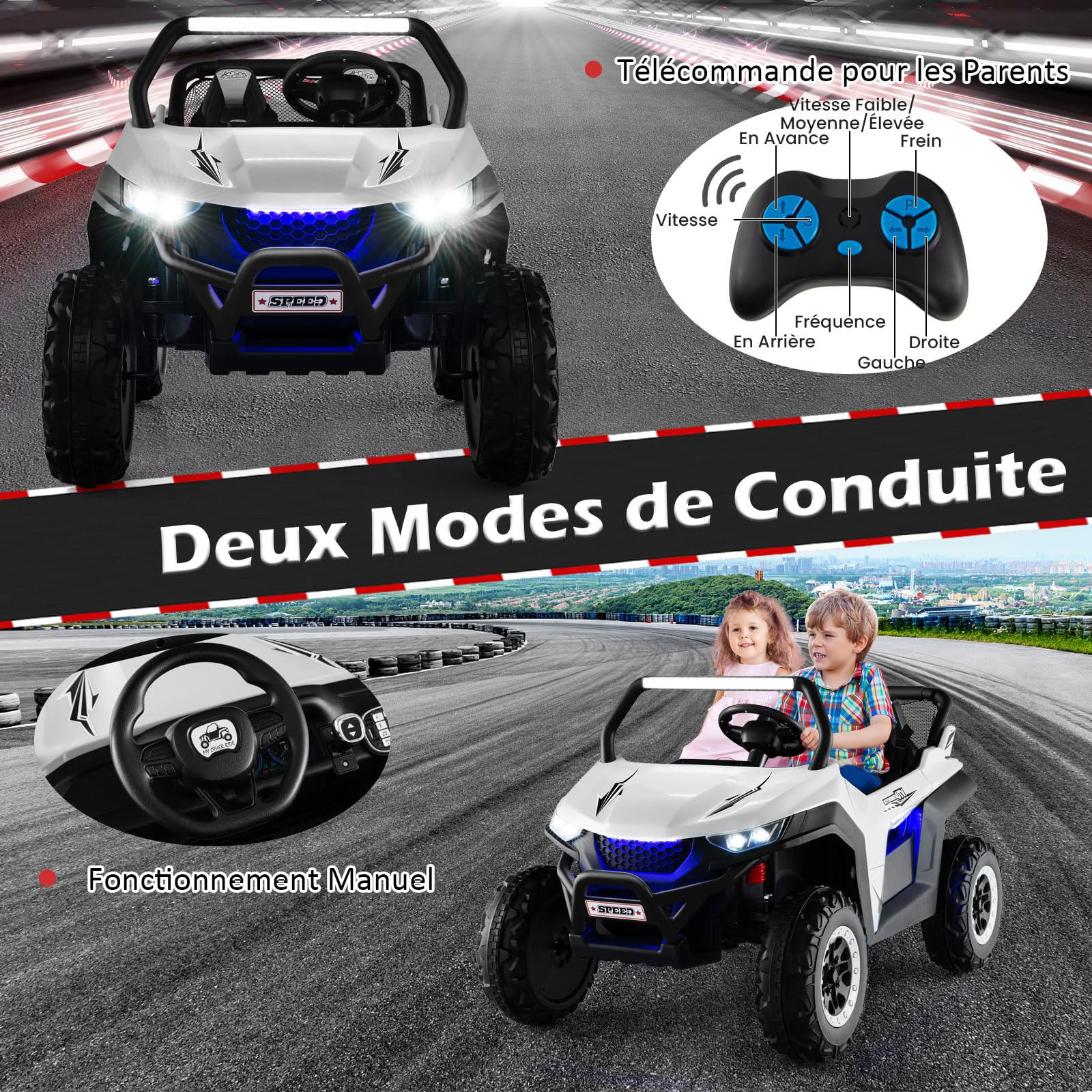 GOPLUS Coche Eléctrico Para Niños De 2 Plazas – Quad De 24V Con Mando A Distancia 2.4G, Luces Y Sonido, Para 3+ Años, Capacidad 50 Kg (Negro)