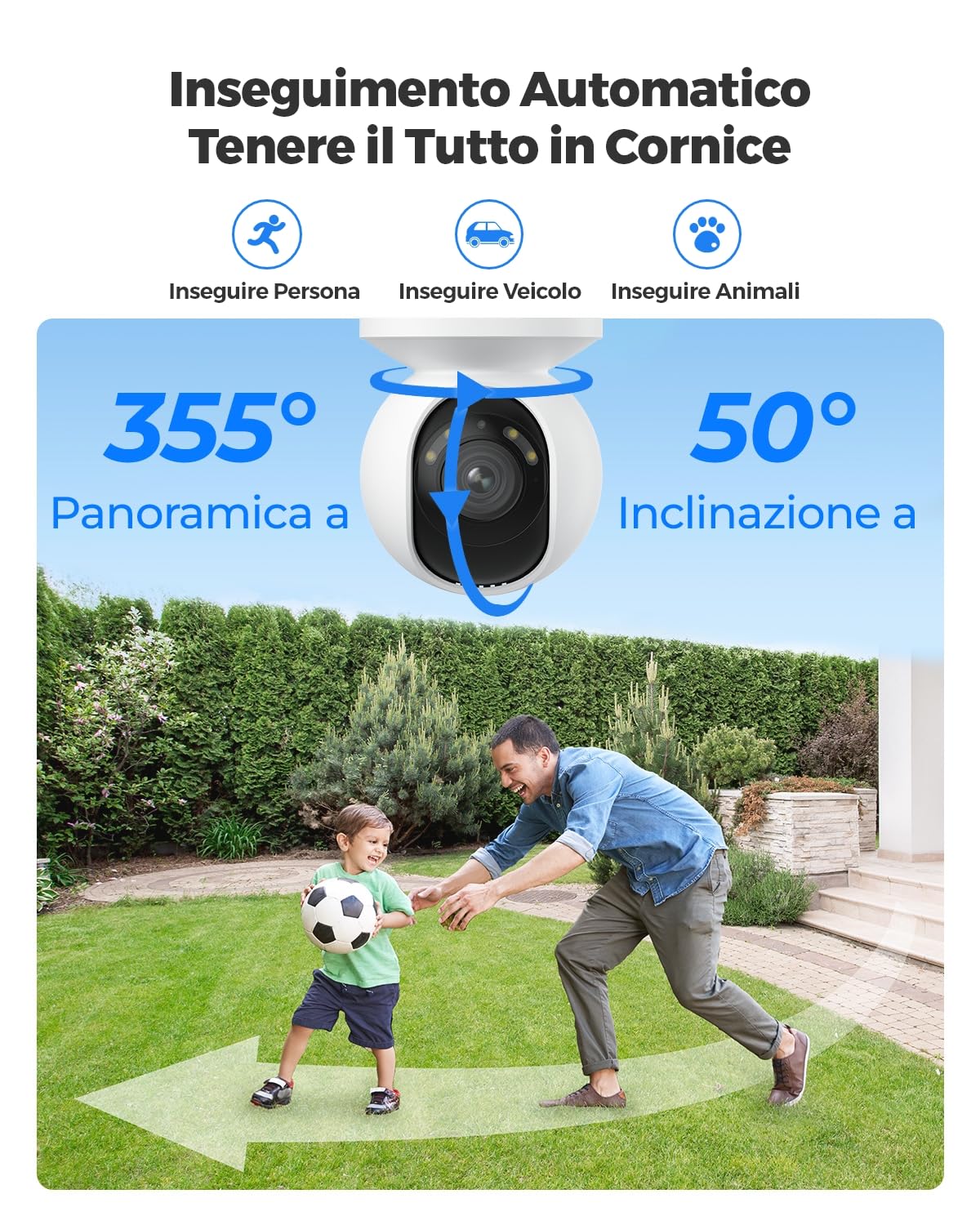 Reolink 4K PTZ Telecamera PoE Esterno, Panoramica a 355° e Inclinazione a 50°, Zoom Ottico 3X, Rilevamento di Uomo/Veicolo/Animale, Faretti, Audio Bidirezionale, Accesso Remoto, E1 Outdoor PoE