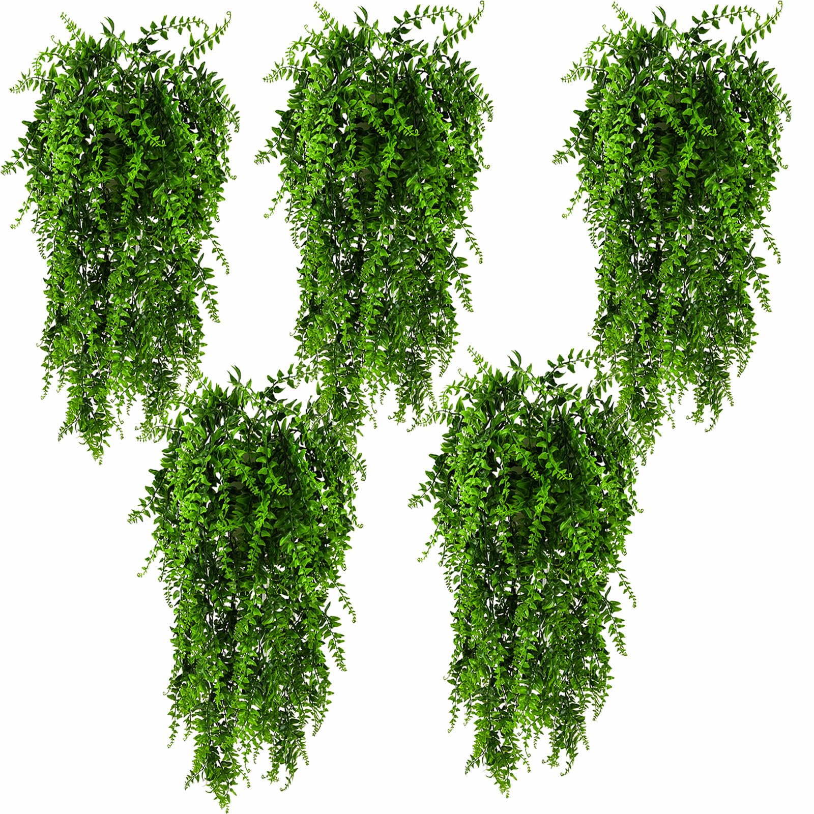 HERCOCCI 5 Pack Reptile Plants, Terrarium Hanging Plants Vines Artificial Leaves Habitat Decorations with Suction Cup for Bearded Dragon Hermit Crab Lizard Snake Geckos Chameleon