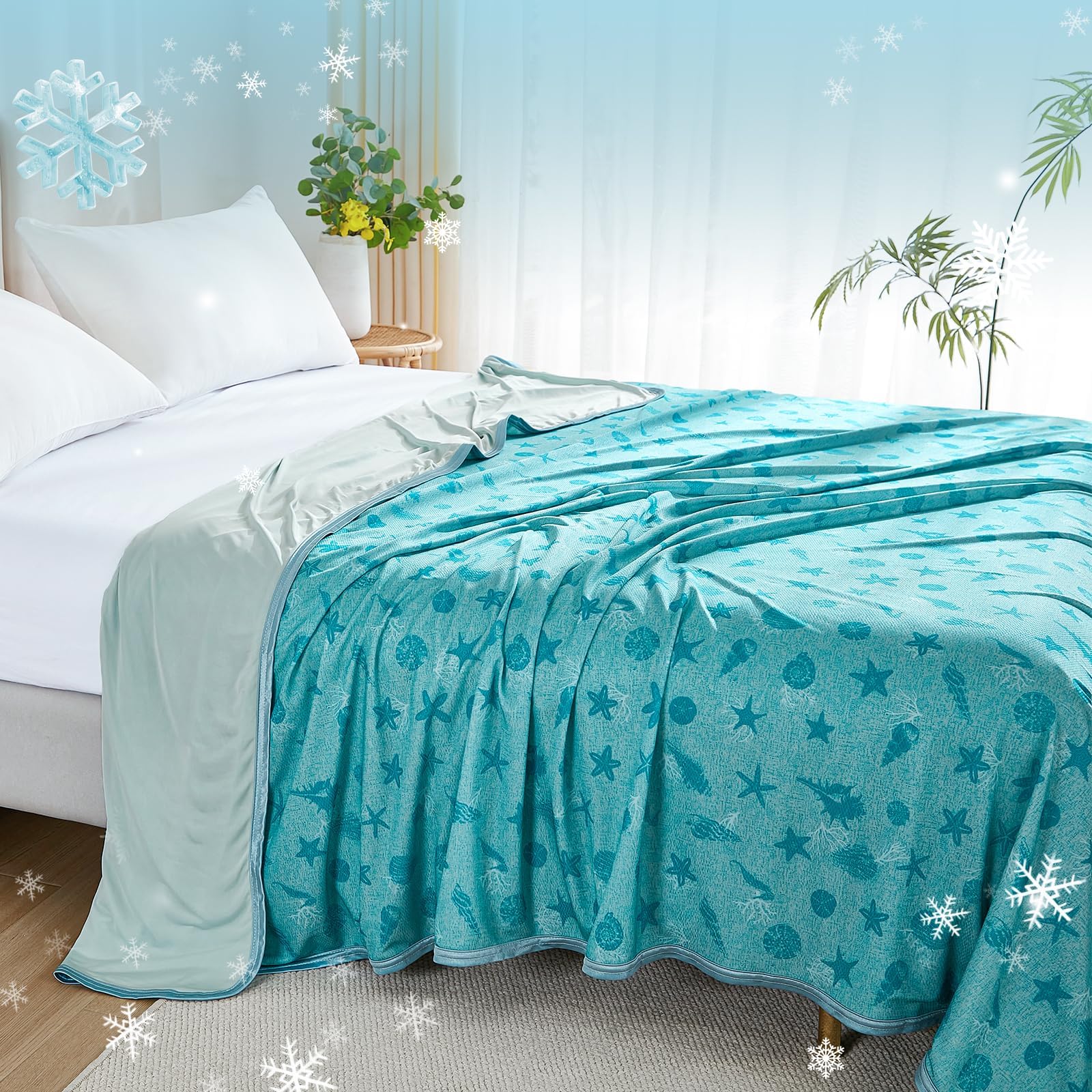 WONGS BEDDING Kühldecke Sommerdecke - mit Japanische Arc-Chill Q-Max 0,43 Kühlfasern, 2 in 1 Selbstkühlende kühlende Decke für Menschen zum Reisen Sofa Büro Betten Hause, Grün 200x220 cm