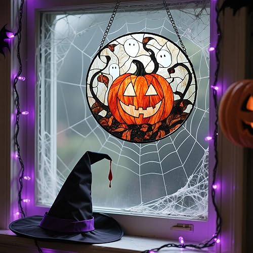 Miniatura 4 de Colgante de vidrieras para colgar en la ventana, decoraciones de Halloween, calabaza, fantasma, atrapasoles para puertas, jardín