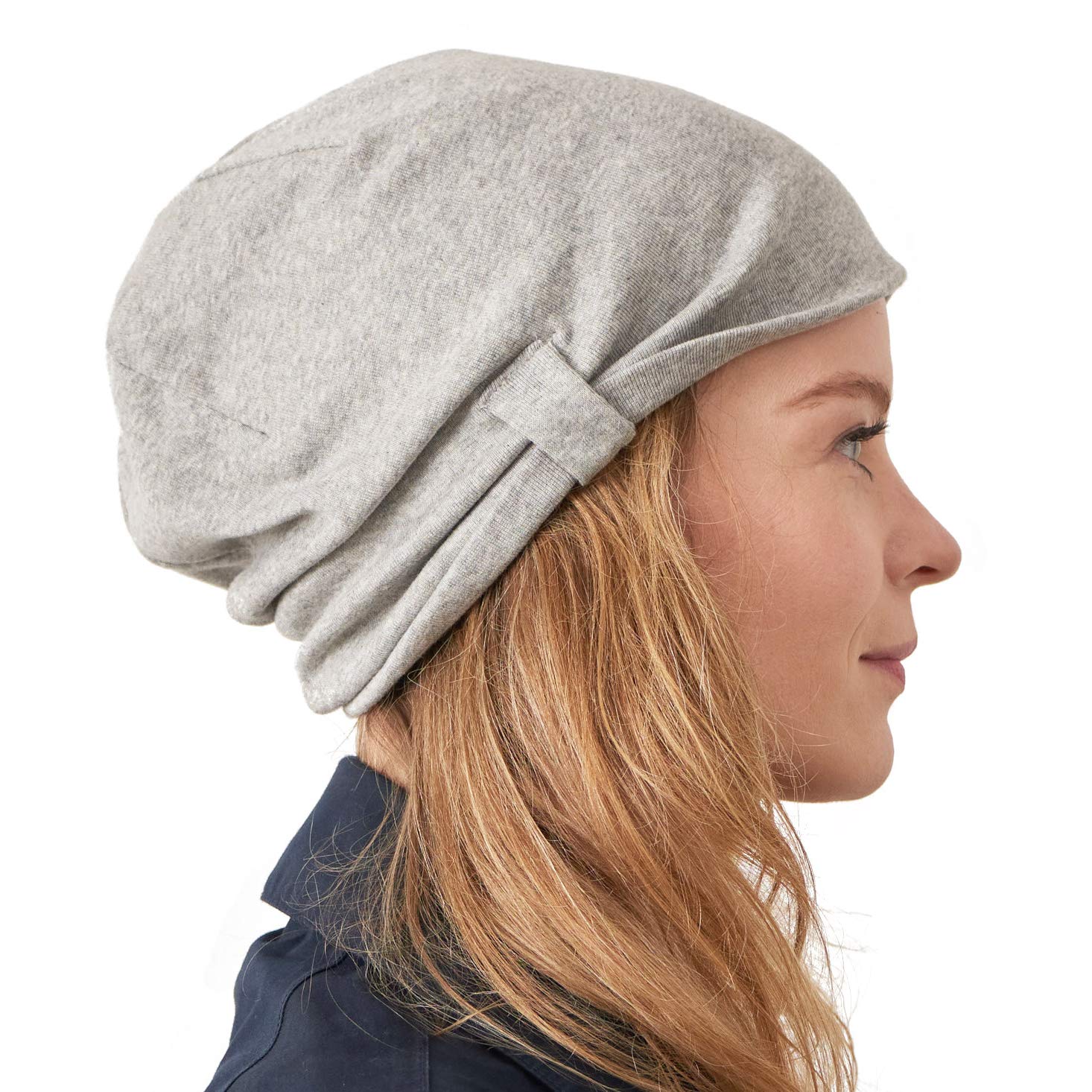 Charm Women's Light Grey Organic Cotton Slouchy Beanie - Soft Summer Slouch Chemo Hat