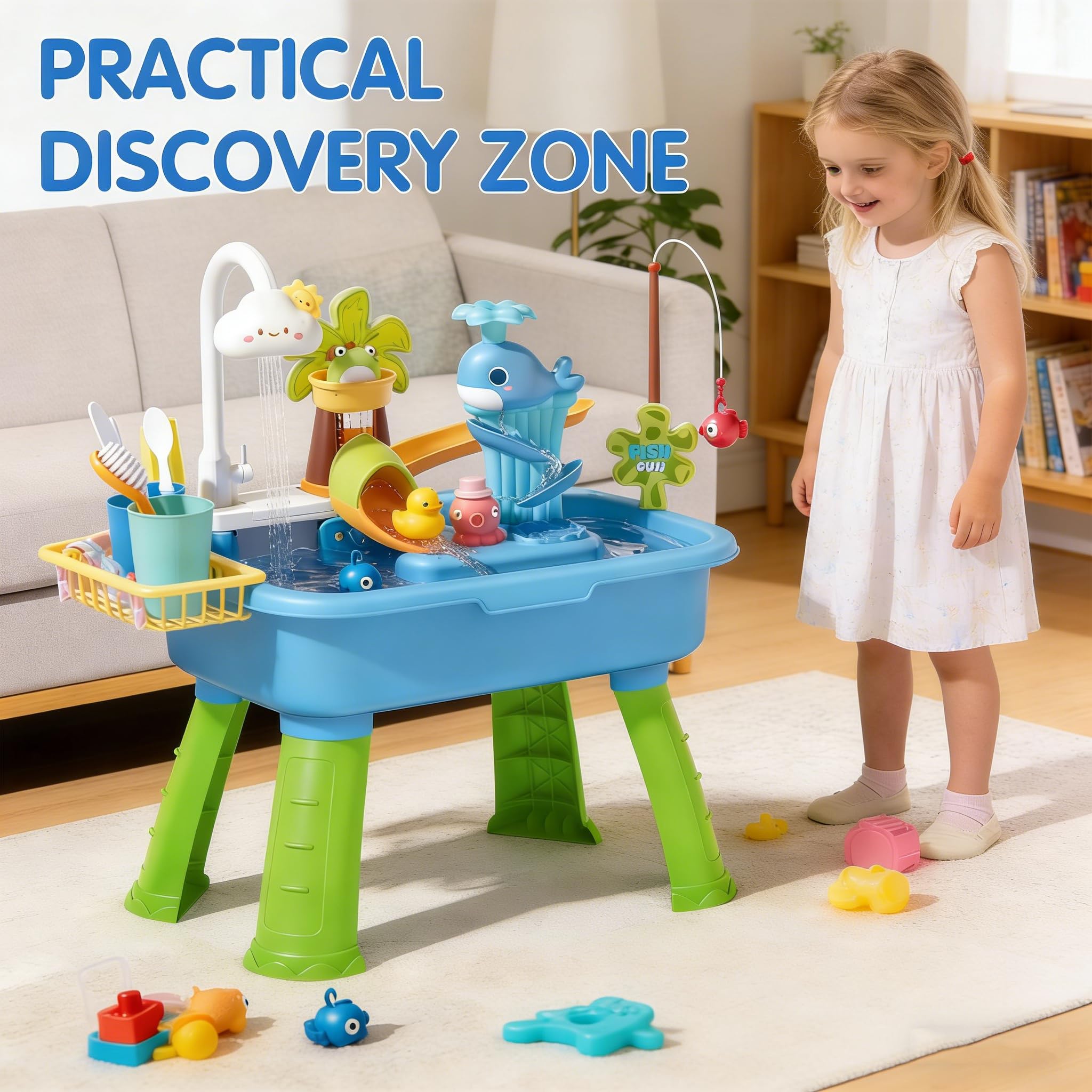 ZVD Table d'eau pour Enfants, Jeux extérieur Enfant avec Robinet à 180°, évier de Jeu à Eau Courante, Pieds Amovibles, Jouet d'eau intérieur pour Maison et Jardin, école Maternelle (Rose)