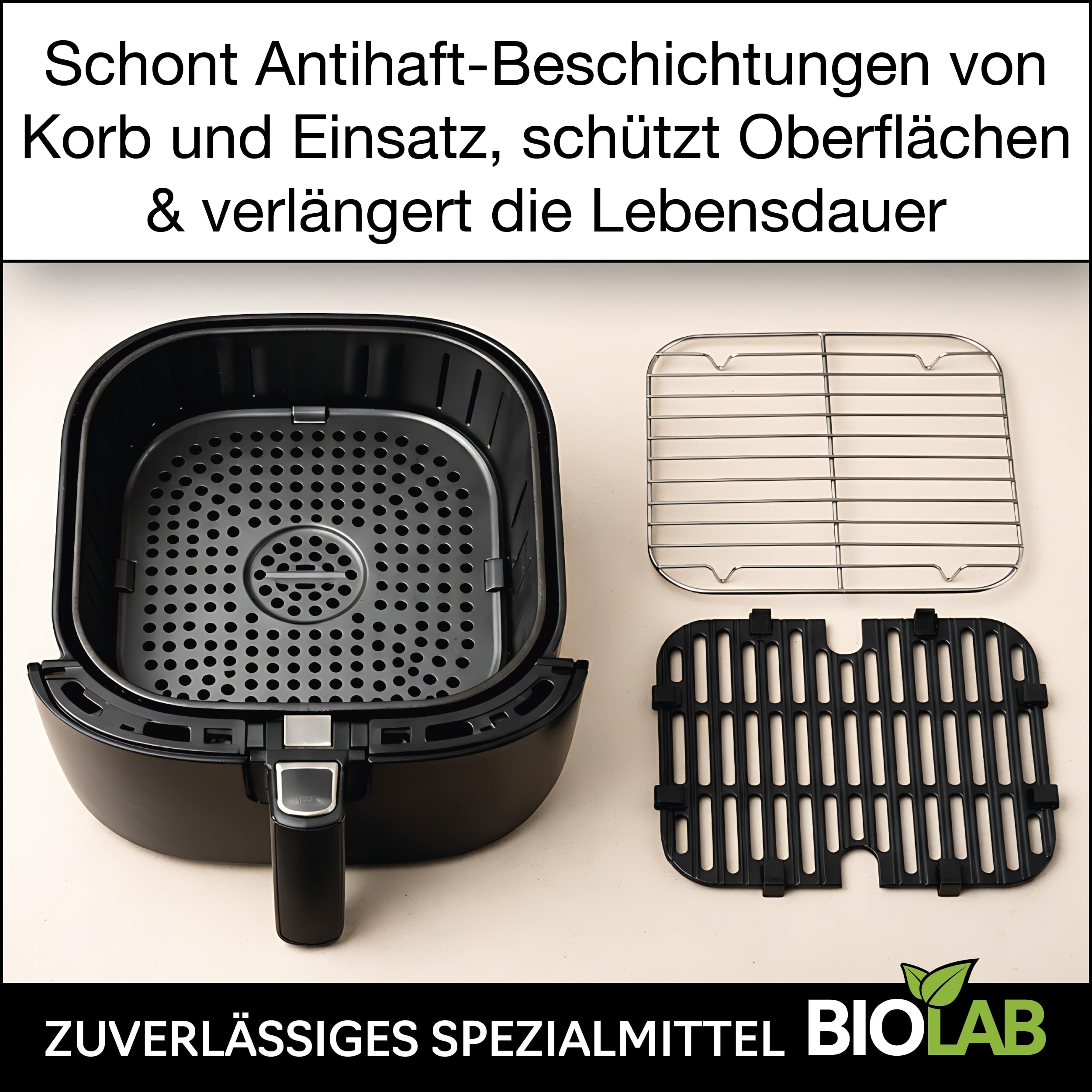 BIOLAB Aerosol limpiador Airfryer (750 ml) y limpiador concentrado (1000 ml) fuerte desengrasante para freidora de aire y freidora de aire caliente, elimina la grasa y el aceite quemados, suave para
