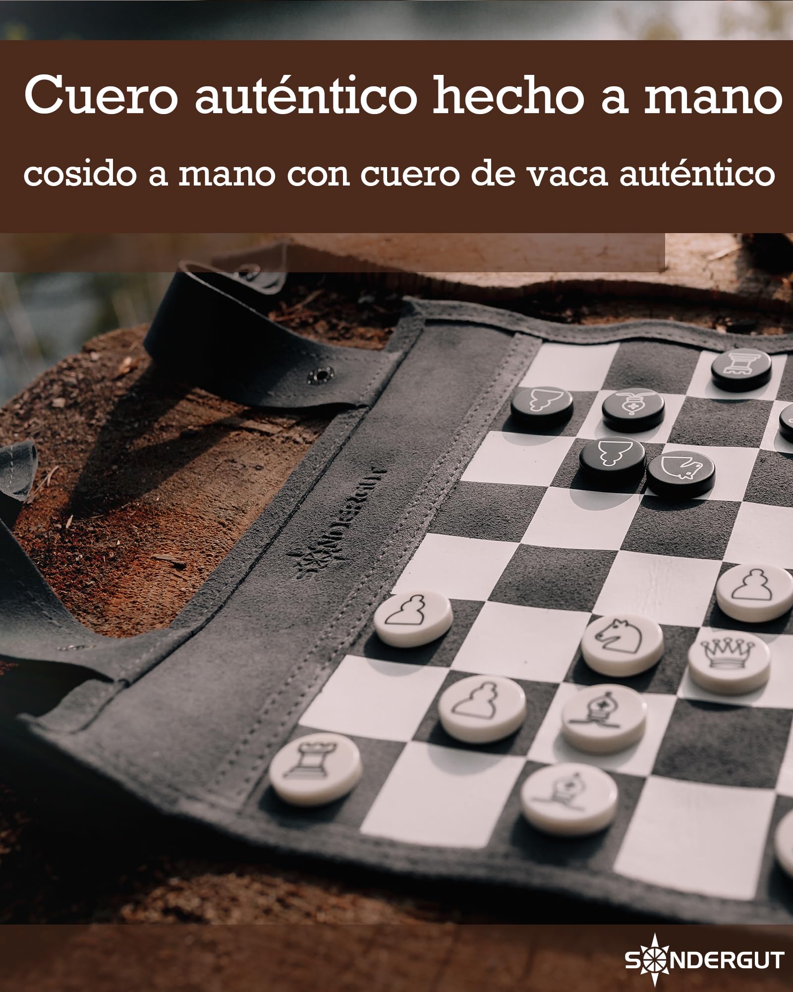Sondergut - Chess/Checkers Roll-Up Travel Set Leathe