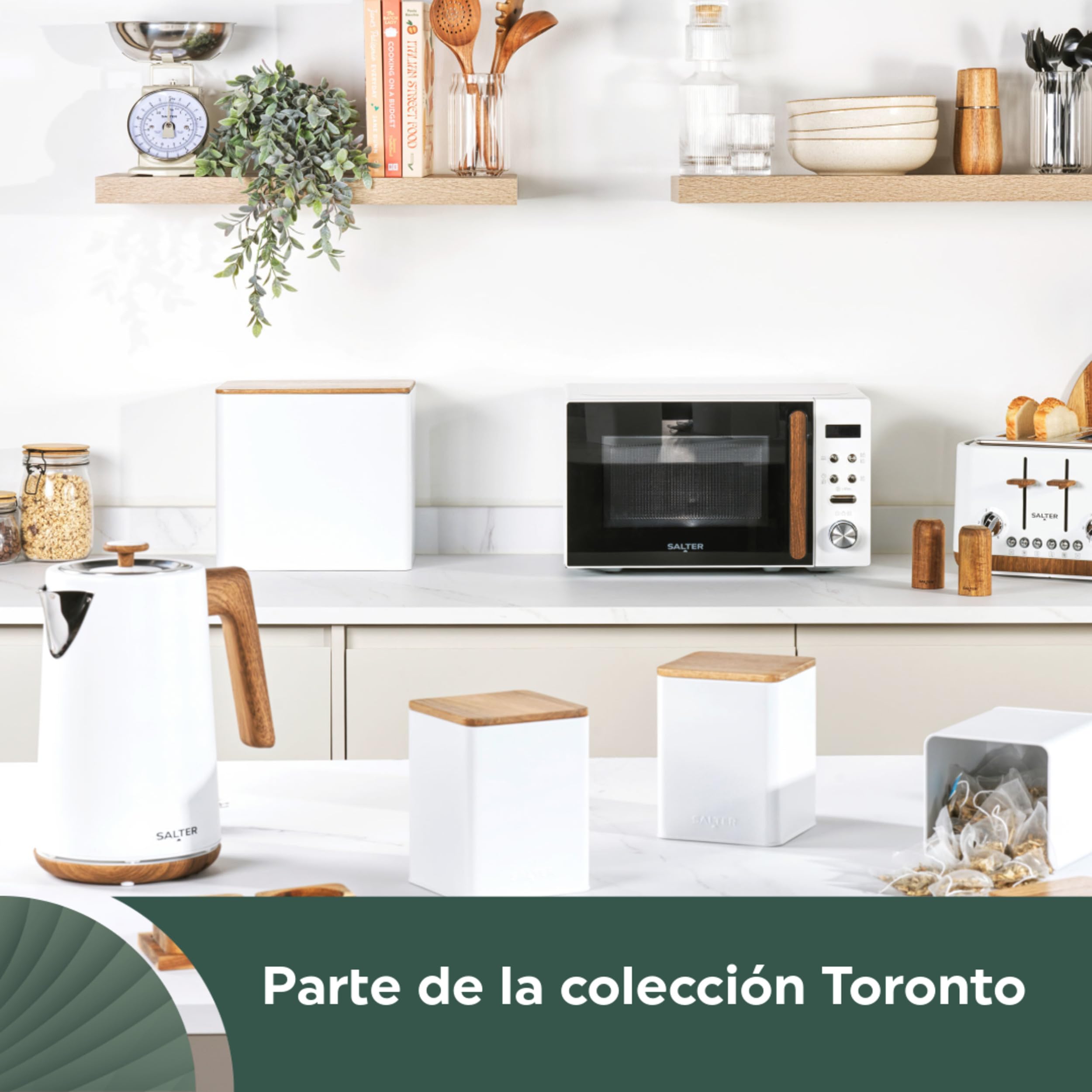 Salter EK5823WHTVDE Toronto Tostadora 4 rebanadas – ranuras anchas, 6 niveles de tostado, bandeja recogemigas extraíble, descongelar, recalentar, cancelar, auto-centrado.