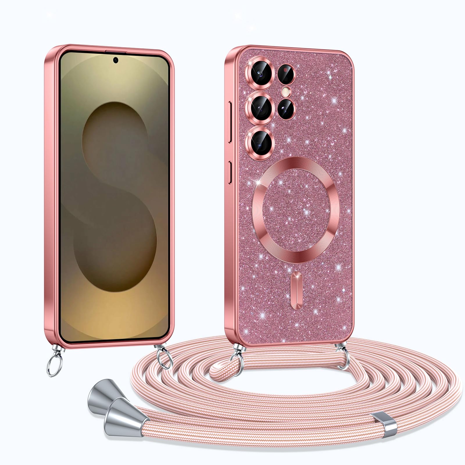 Phoona Etui na telefon komórkowy z łańcuszkiem do Samsunga Galaxy S25 Ultra 5G, etui z łańcuszkiem, kompatybilne z MagSafe, całkowita ochrona przed zarysowaniami i uderzeniami, etui z regulowanym