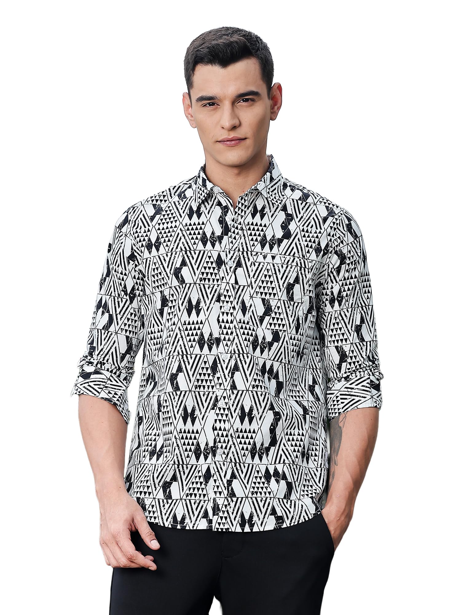 thomas scott Men Abstract Printed Spread Collar Cotton Casual Shirt-picture-29