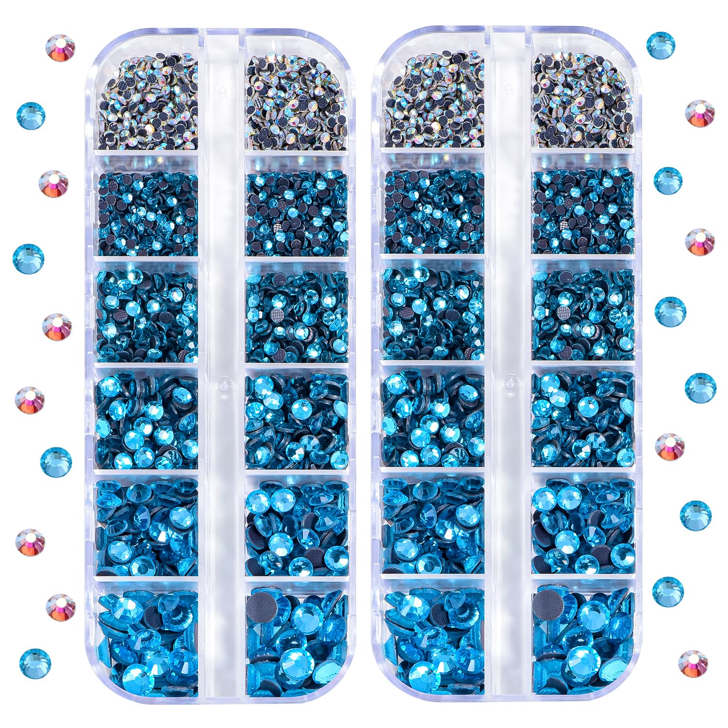 BLINGINBOX DMC Hotfix Rhinestone 2 Box Total 5200 Pieces Mixed Size Round Crystals Glass Gems for Costume Jewelry Making (Aquamarine)