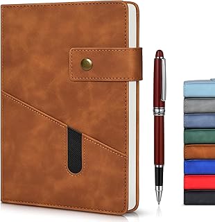Brown A5 Lined Leather Journal Notebook for Men Women,5.9 X 8.4" Personalized Hardcover Journal with Pen,200 Pages 100 Gsm Thick Ruled Paper Daily Diary for School,Travel,Business,Work,Home Writing