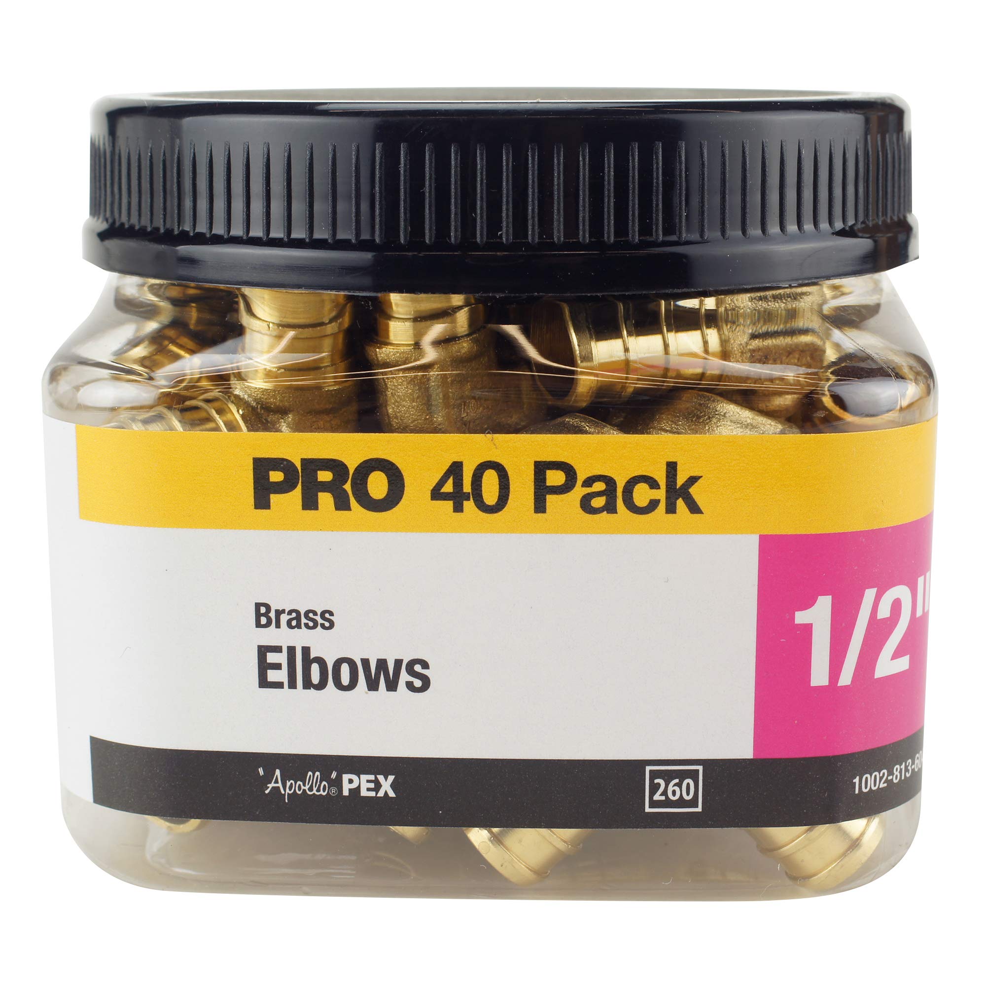 ApolloPEX 1/2" Brass PEX Barb 90° Elbow Jar (40 Pack)