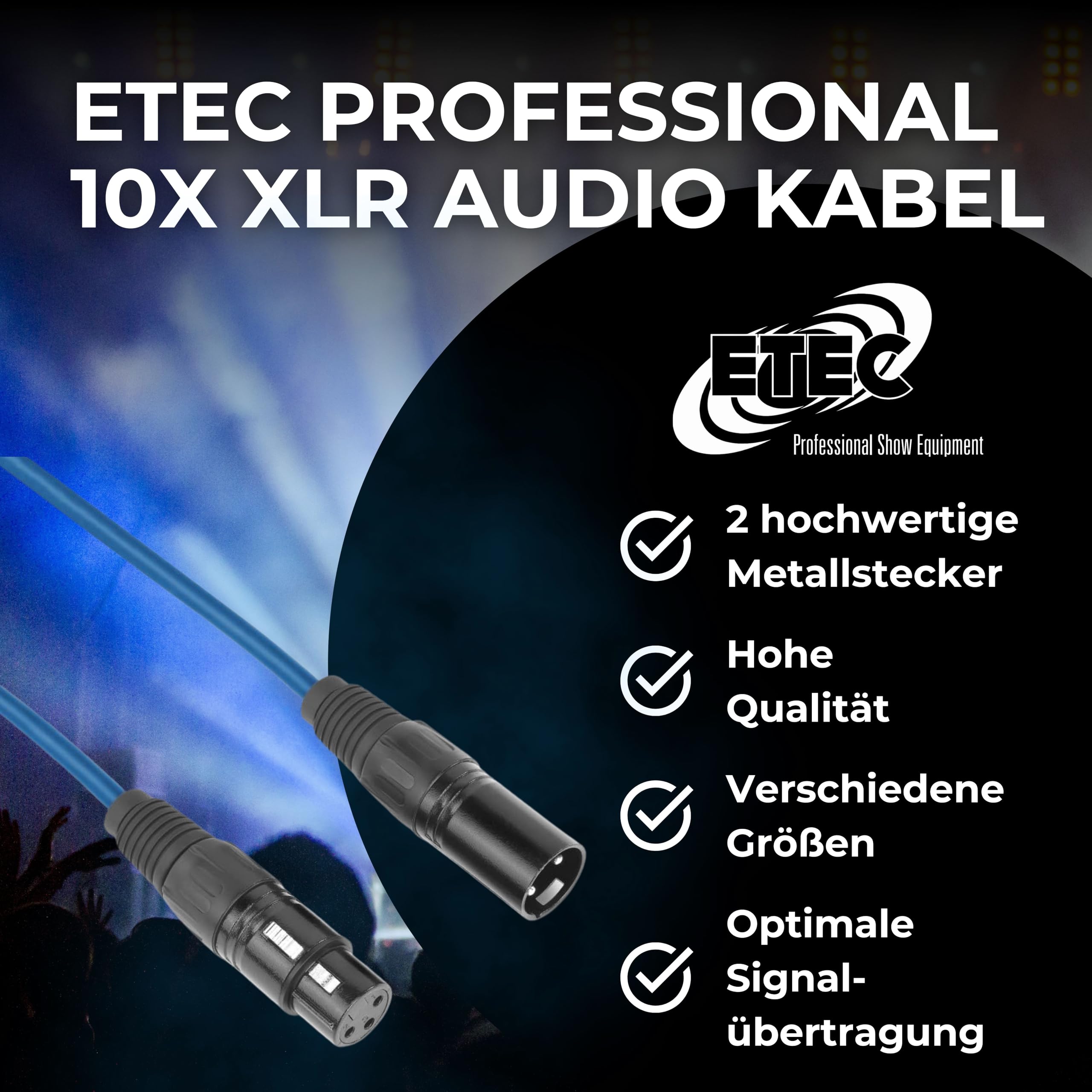 ETEC - Cavo audio XLR da 3 m, DMX OFC in rame, simmetrico, blu