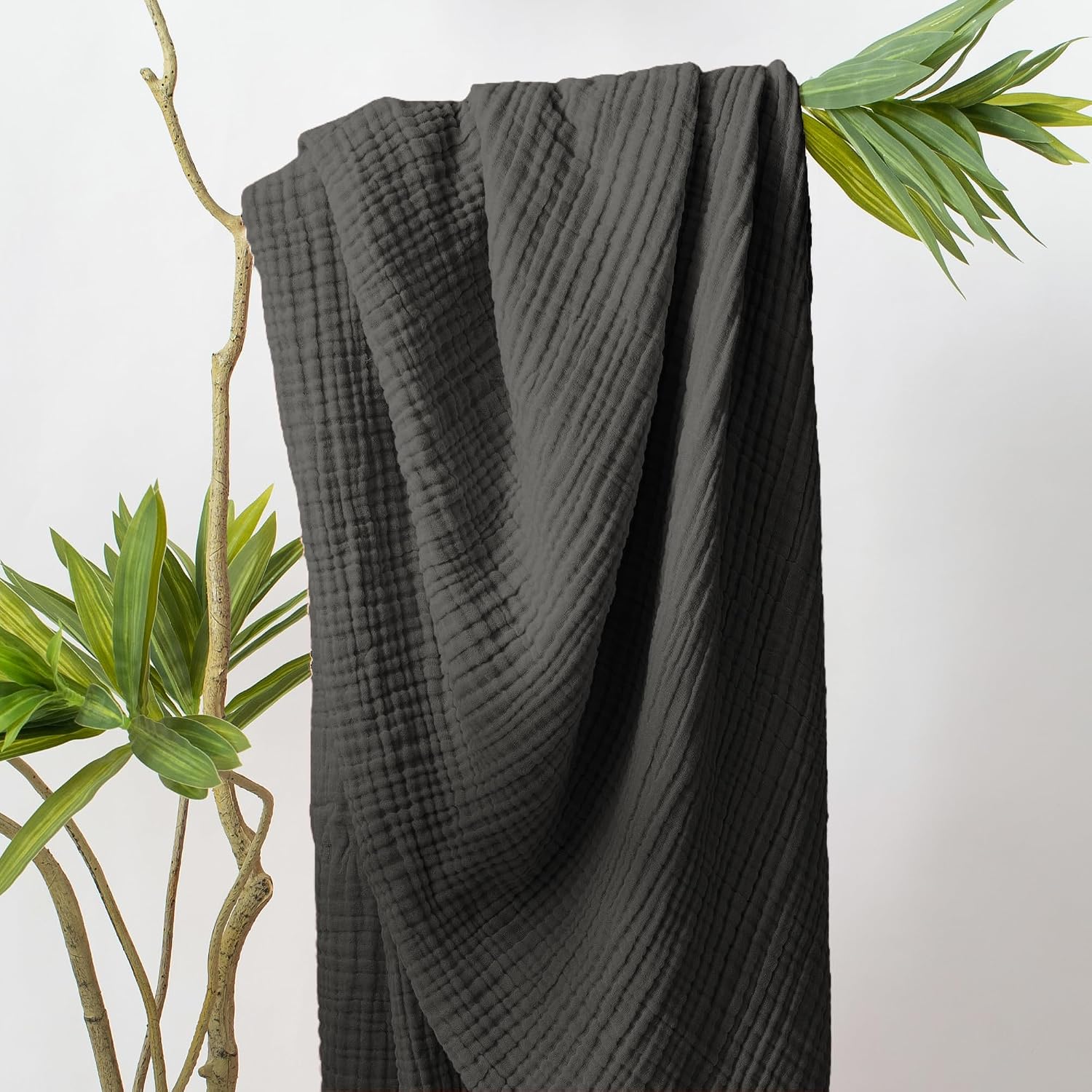 Condition photo showing New/Like New for carriediosa 100% cotton muslin throw blanket 108x 90 summer gauze for adult | 4-layers king size throws for bed sofa couch, soft lightweight breathable linen blankets bedspread all season, dark gery dark gery king