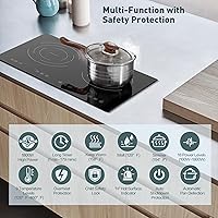 Vista 2 de Induction Cooktop with 2 Burners, Horizontal Electric Stove, Built-In Induction Cooker, 1800W Sensor Touch Electric Cooktop, 18 Power Levels, Timer