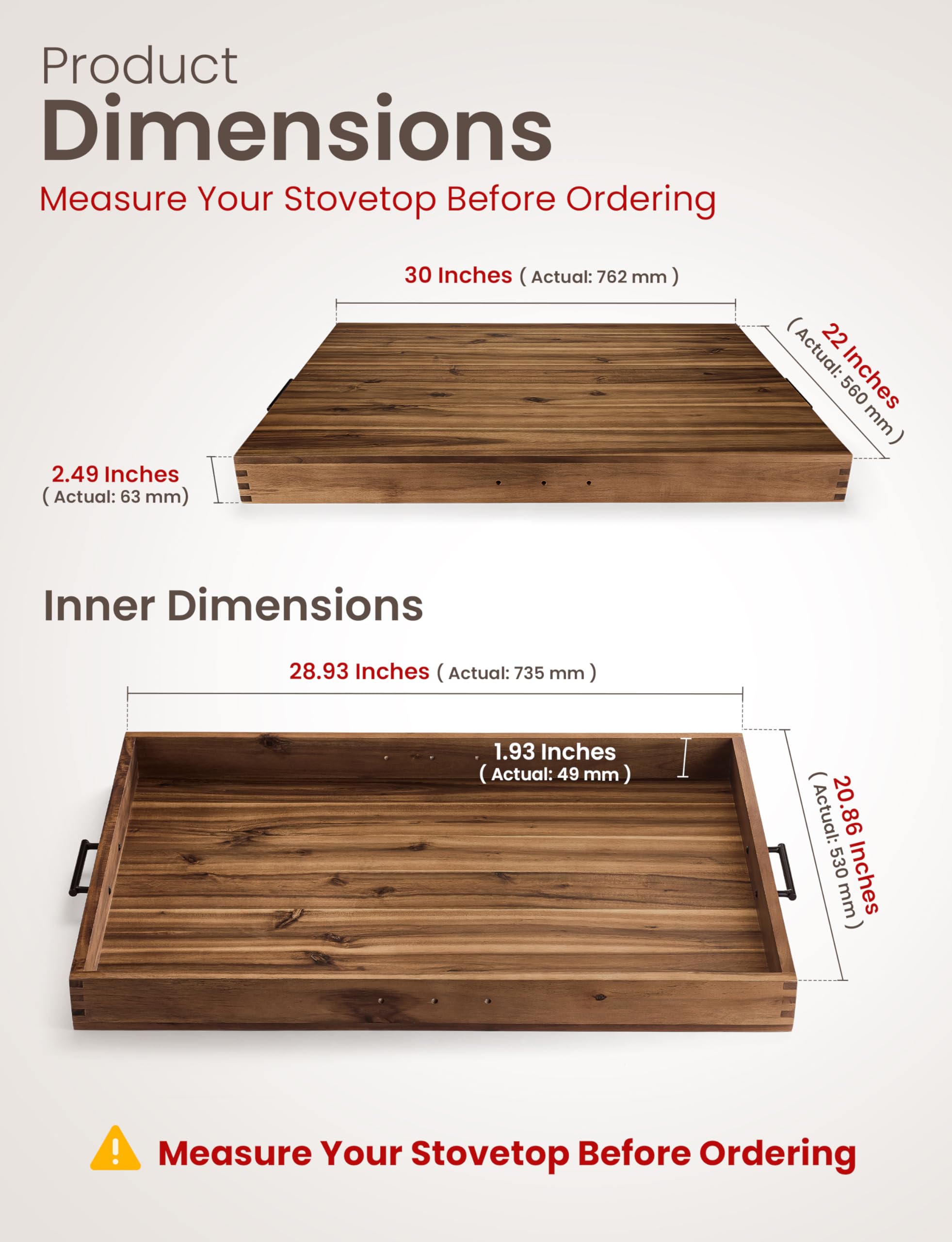 TIDITA Stove Top Covers for Electric Stove - Acacia Wood Noodle Board for Gas Stovetop - Stove Top Covers for Gas Burners - Wooden Kitchen Sink Cover (Walnut Color, 30