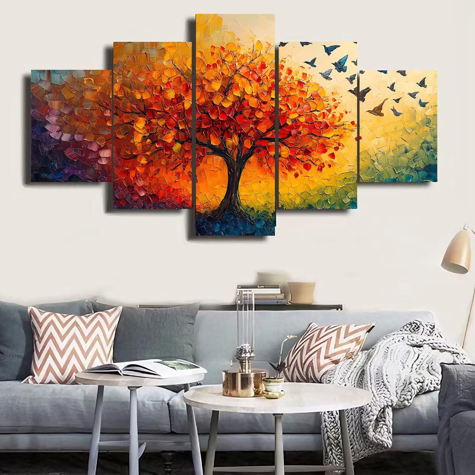 Diamond Painting Erwachsene Groß XXL 138x275cm 5 Teilig 5D Diamond Painting Baum Malen Nach Zahlen Erwachsene Bastelset Dimond Paintings Bilder Bastel Sets, Bausätze für Diamantmalerei Vogel 0b-1392