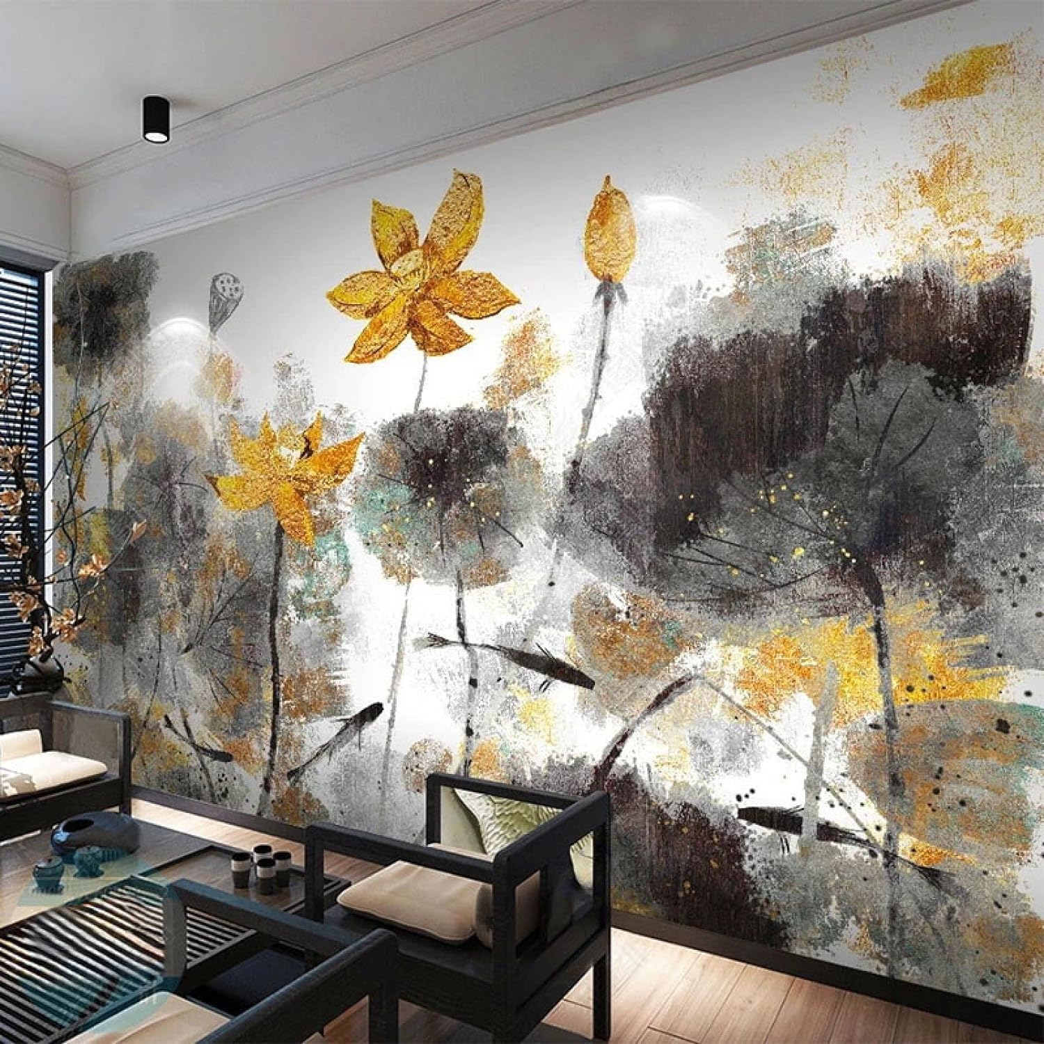 Papier peint amovible 3D sans colle paysage floral 300x210 cm