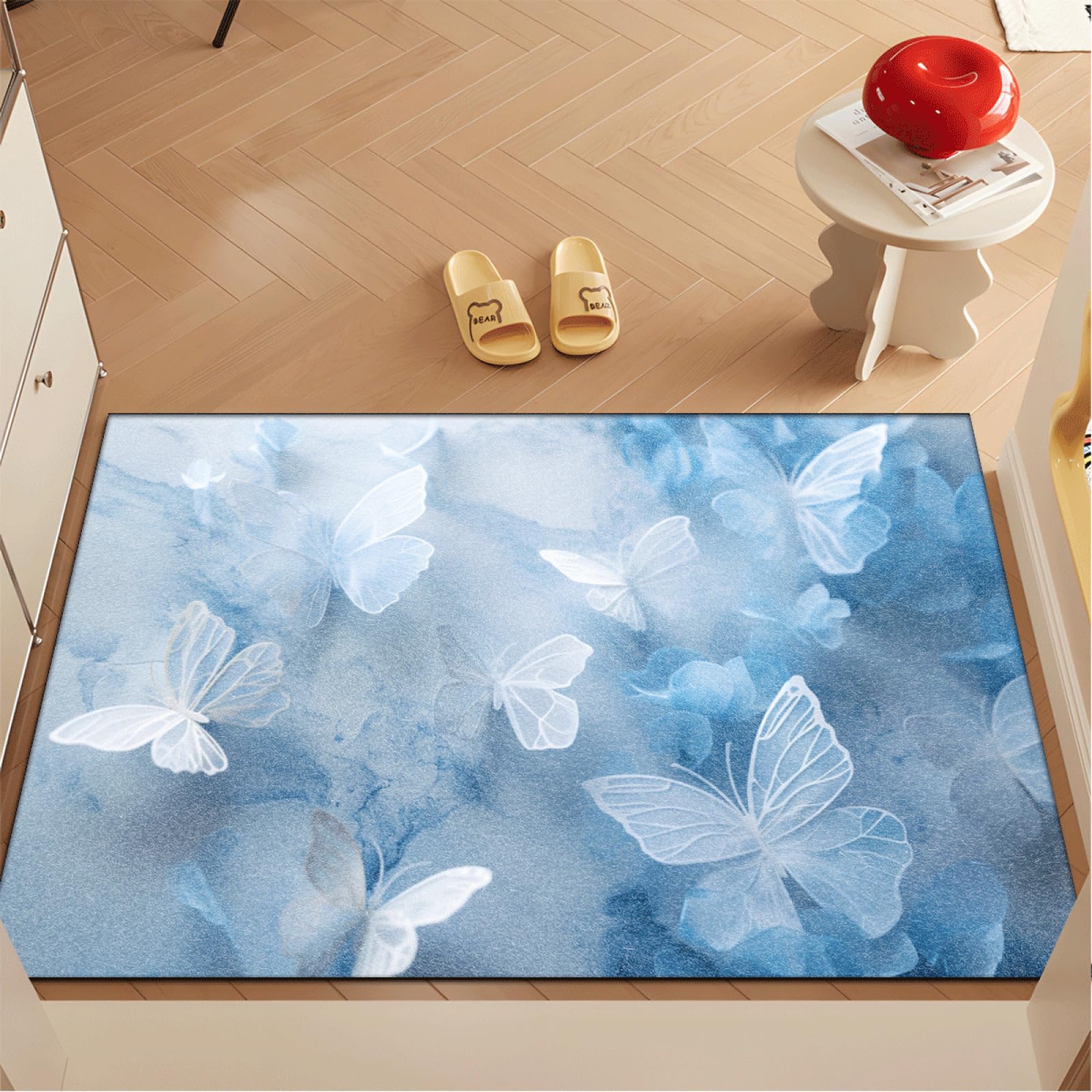 Fussmatte Innen 80x120 cm Retro Blauer Schmetterling Fussmatte Aussen rutschfeste für Hund Eingang Badematte Waschbar Schmutzfangmatte Strapazierfähige und Langlebige Fussmatten Haustür