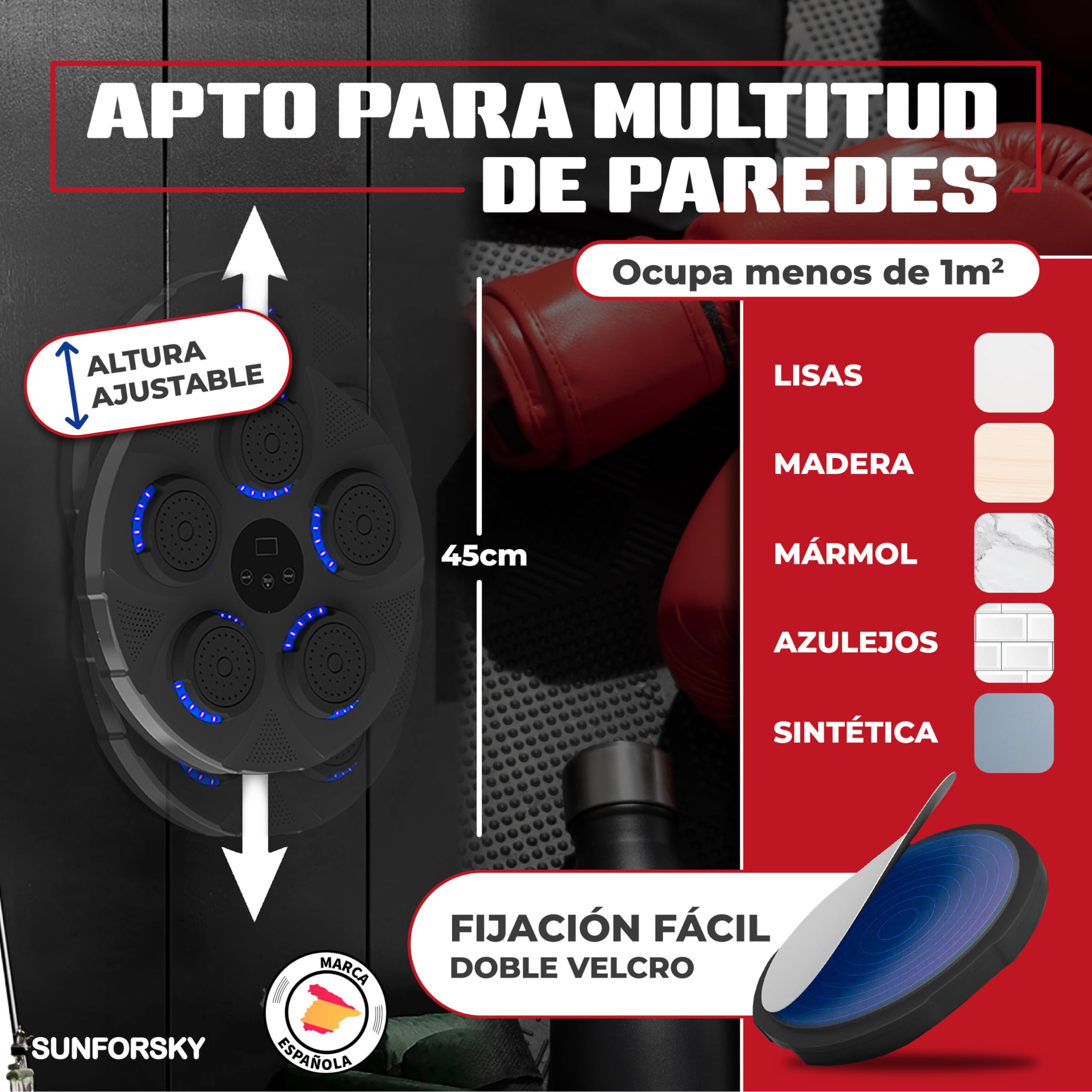 Maquina de Boxeo Musical, Boxing Machine, Maquina de Boxeo con Musica, Musical Boxin para Niños y Adultos, incluye guantes de boxeo
