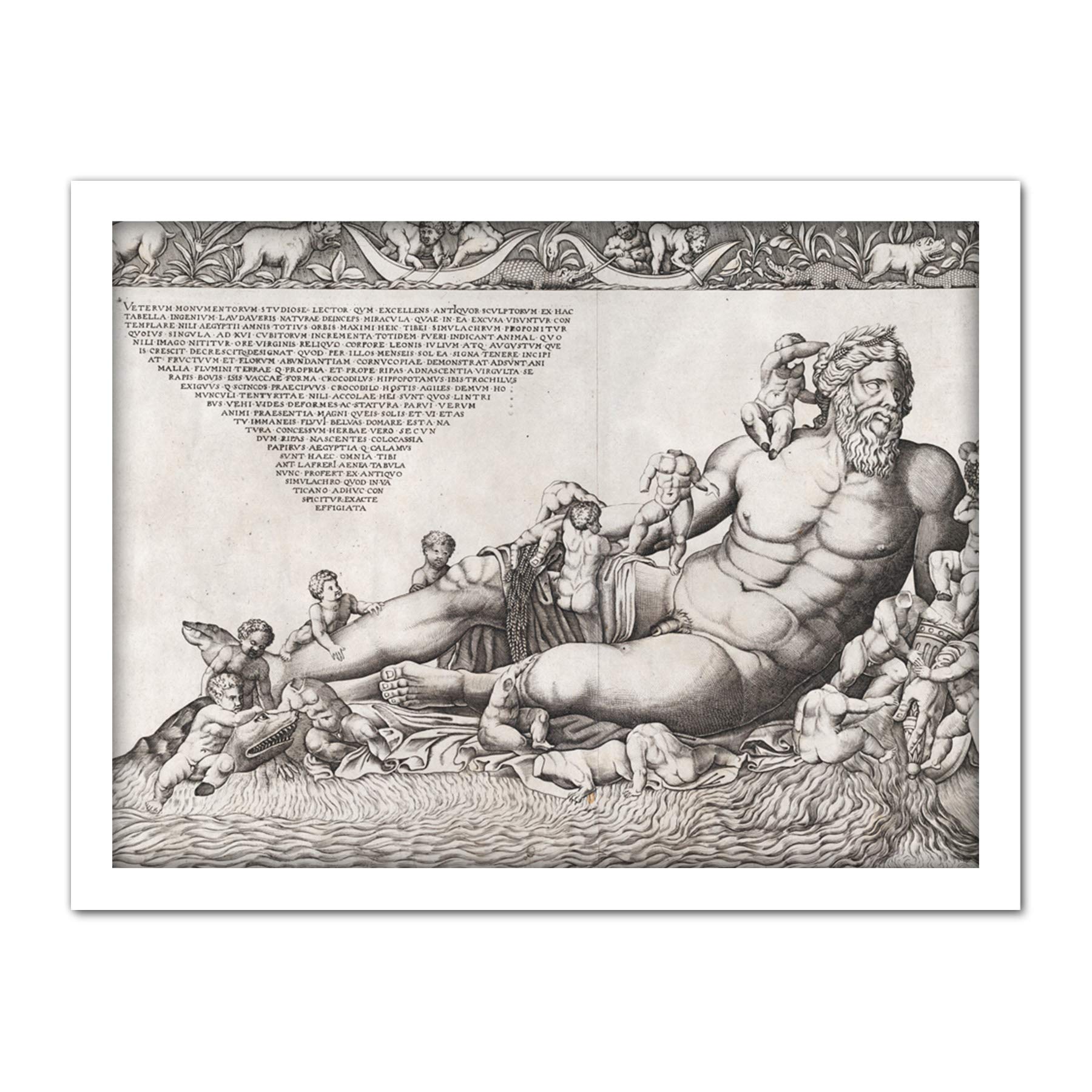 Beatrizet Nile River Allegorical Roman Engraving Artwork Framed Wall Art Print 18X24 Inch