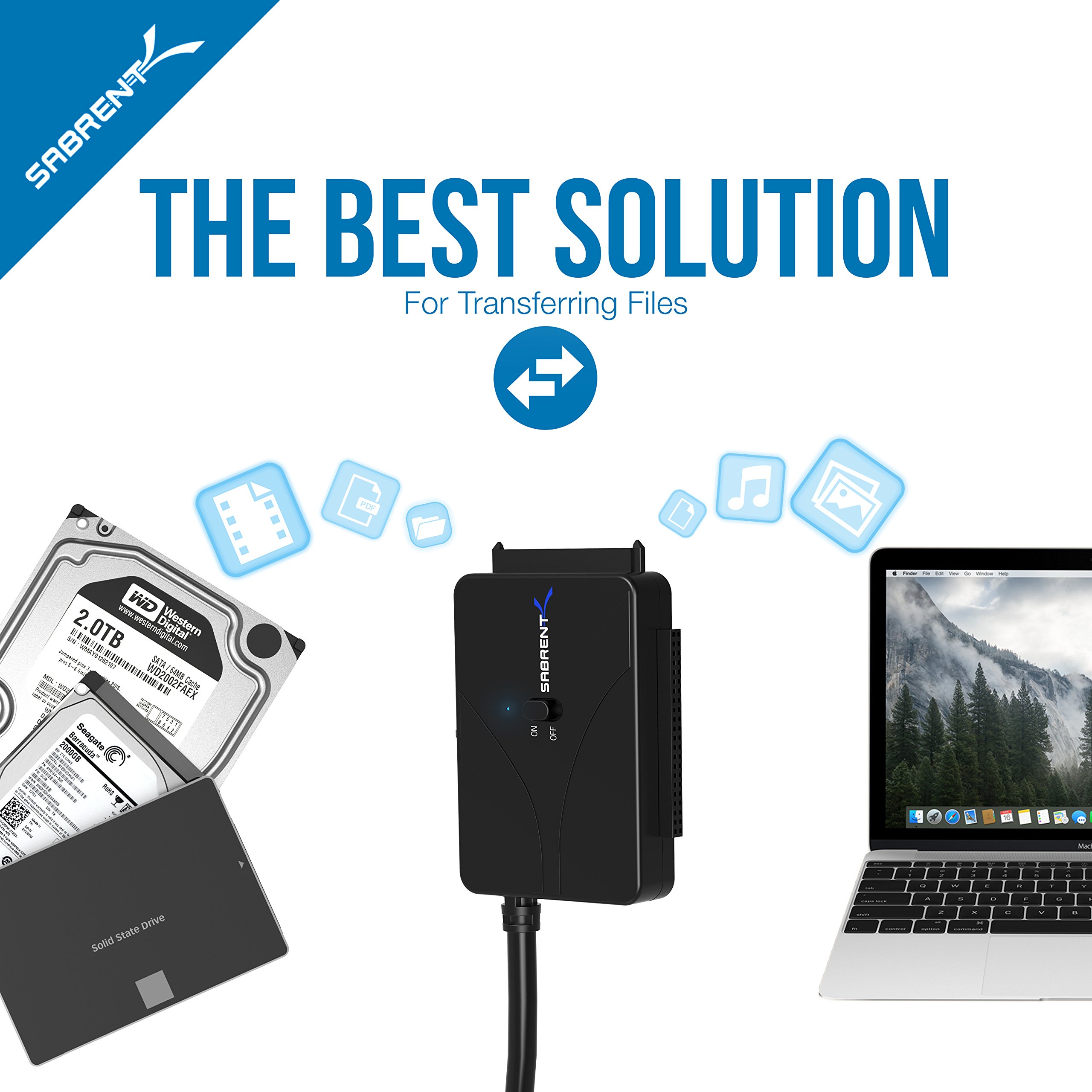 SABRENT Adaptateur USB SATA (3 en 1) Ultra-Rapide 5 Gbps Cable SATA to USB C vers SSD/HDD/IDE 2.5", 3.5" et 5.25", Lecteur Disque Dur avec Alimentation, Prise en Charge de 10To (USB-DS12)