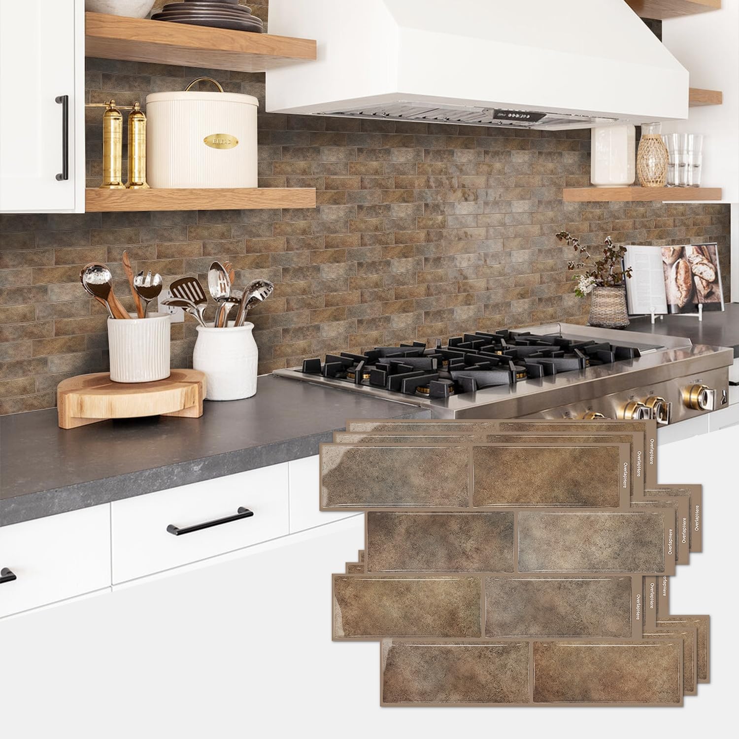 10 Sheets Marble Effect Tile Stickers, Peel and Stick on Tiles for Kitchen Bathroom Wall Backsplash Vinyl Waterproof Self Adhesive Tile Decals Covers (Brown)