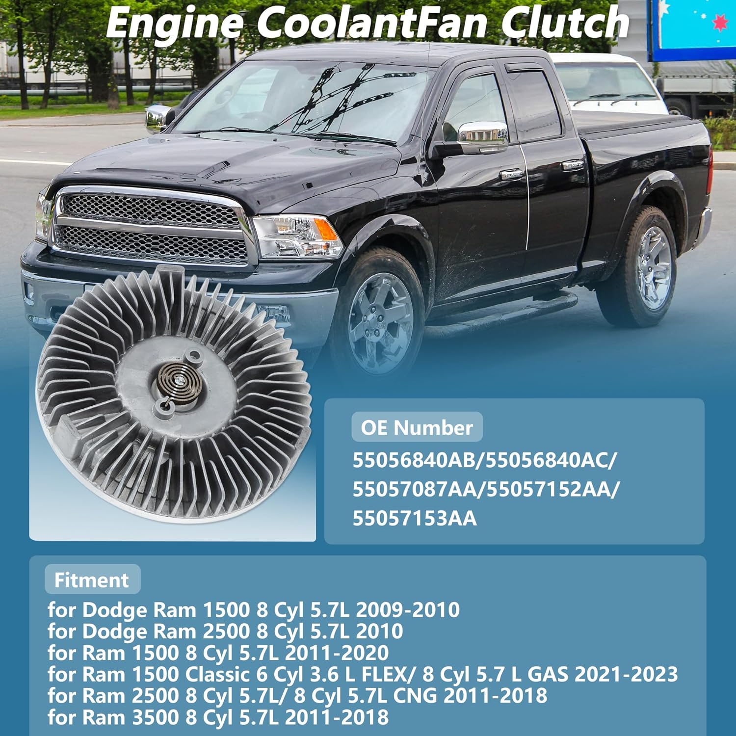 Engine Cooling Fan Clutch for Dodge for Ram 1500 5.7L 2011-2020 Electronic Radiator Fan Clutch for Ram 2500 3500 2011-2018 No.55056840AB