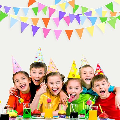 Miniatura 4 de Kit de decoración de fiesta de arcoíris de 32 pies de tela colorida triangular, banderines de banderines de algodón para cumpleaños, boda, baby