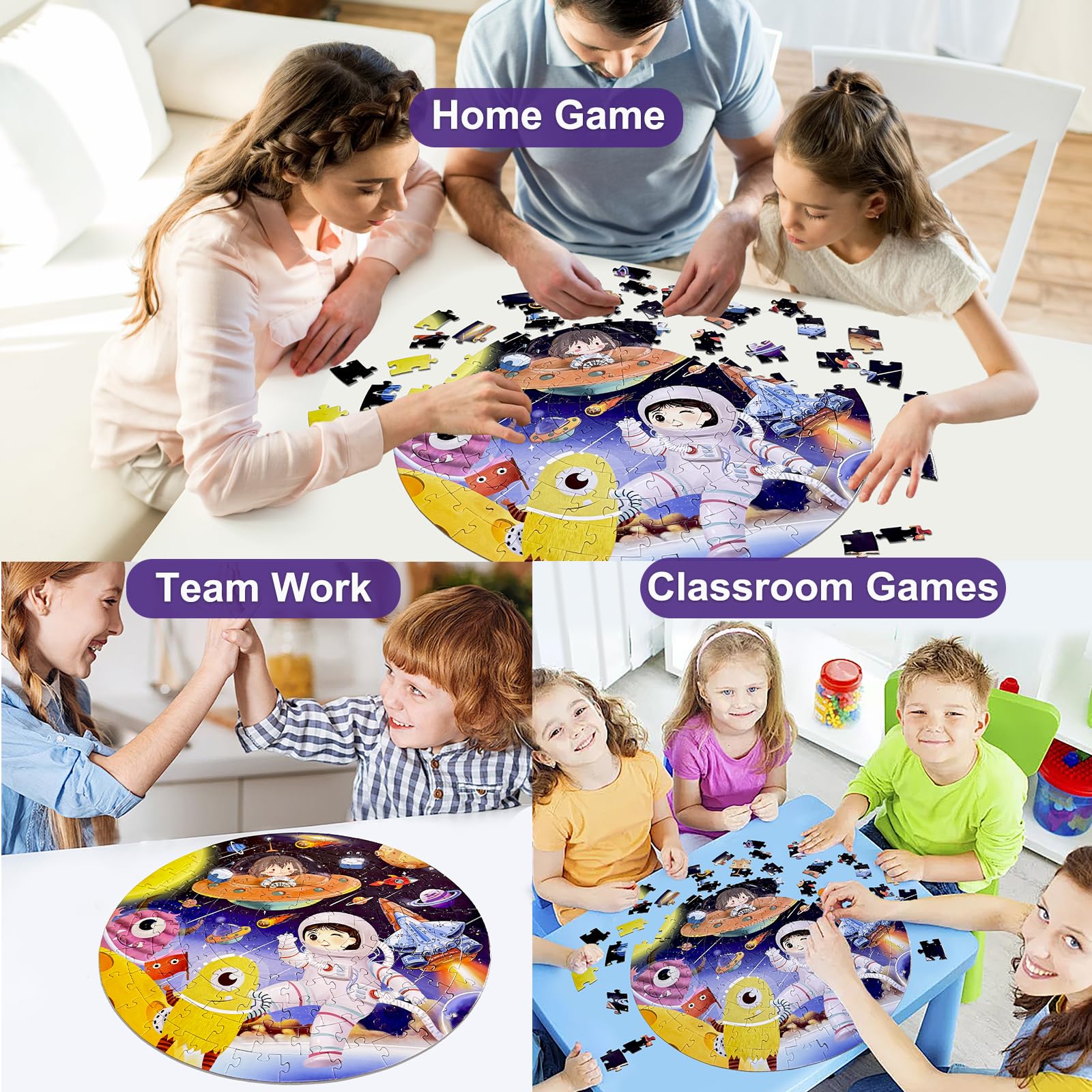 Kulveanju Puzzle Bambini 3 4 5 6 Anni, 128 Pezzi Puzzle da Universo Dirigibile, Grande Circolare Puzzle, Giochi Creativi Puzzle Regalo per Ragazzi e Ragazze 3-7 Anni, 42x42 cm