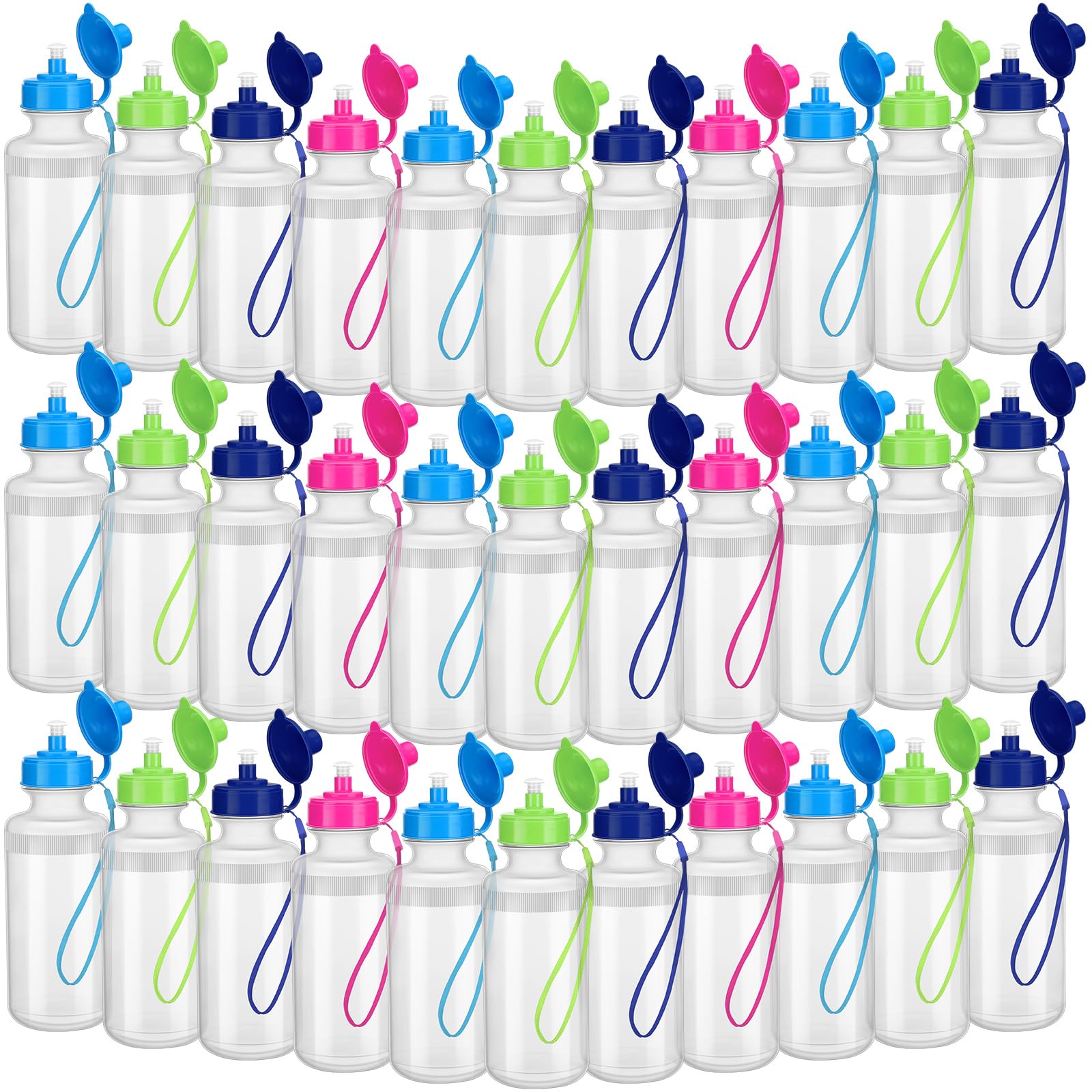72 Pcs Reusable Water Bottles Bulk 20 oz Squeeze Plastic Sports Water Bottles with Nylon Strap Leak Proof