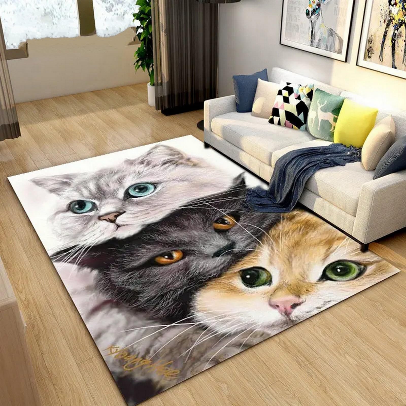 Tapis anti-slip chat 3D cheveux courts 80x160cm anti-glisse salon