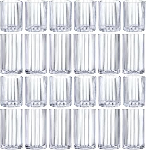Zhehao Juego de 24 vasos de vidrio acanalado vintage de 9 onzas y 12 onzas fluidas de vidrio transparente acanalado para cócteles, bebidas de bar,