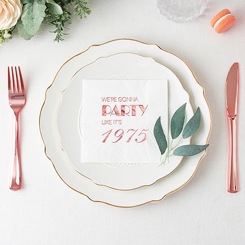 Miniatura 5 de Crisky Servilletas de cóctel de cumpleaños número 50 para mujer, decoraciones de fiesta de cumpleaños 50 para pasteles, postres, mesa de berea,