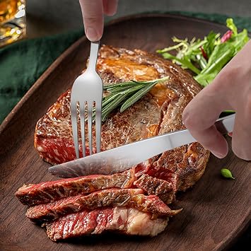Pleafind 24 Piece Knife and Fork Sets, Stainless Steel Knives and Forks Set, Dinner Forks Set of 12 & Steak Knives Set of 12, Mirror Polishing Cutlery Set for Home/Kitchen/Restaurant, Dishwasher Safe
