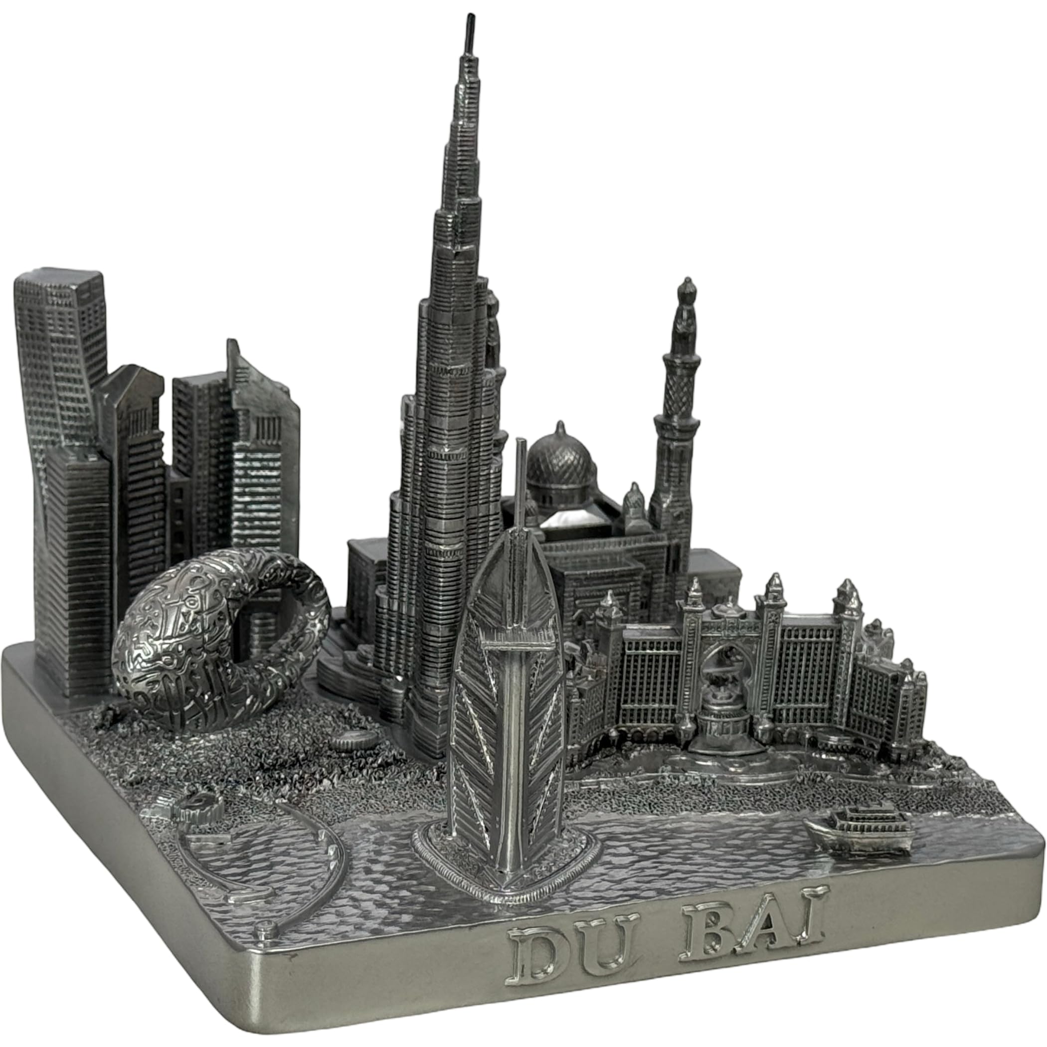 Dubai City Skyline Modèle 3D argenté, une sculpture moderne raffinée