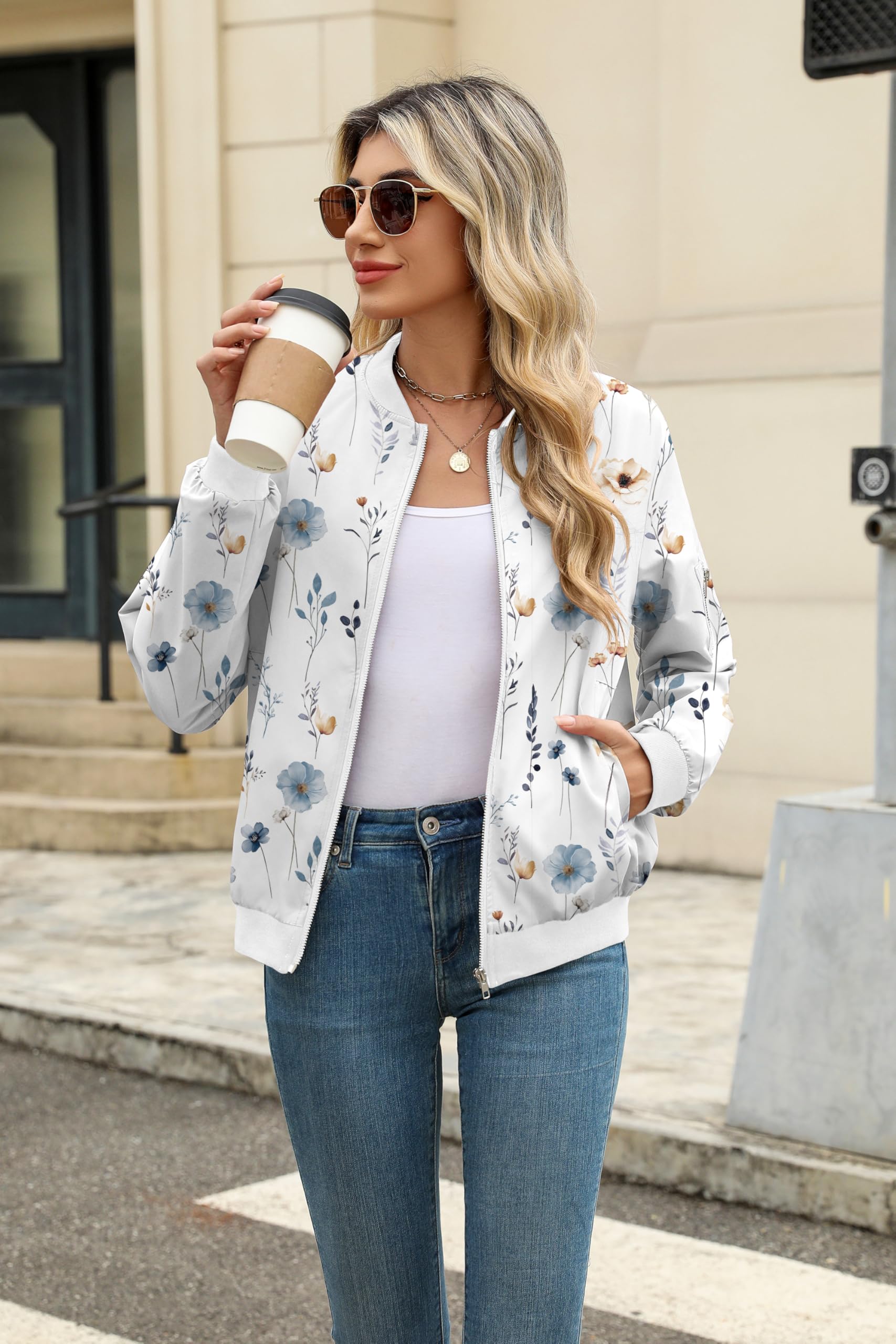 Zeagoo Bomberjacke Damen Kurze Blouson Jacke Casual Pilotenjacke Langarm Outwear Zip Up Solid Leichte Coat Sweatjacke