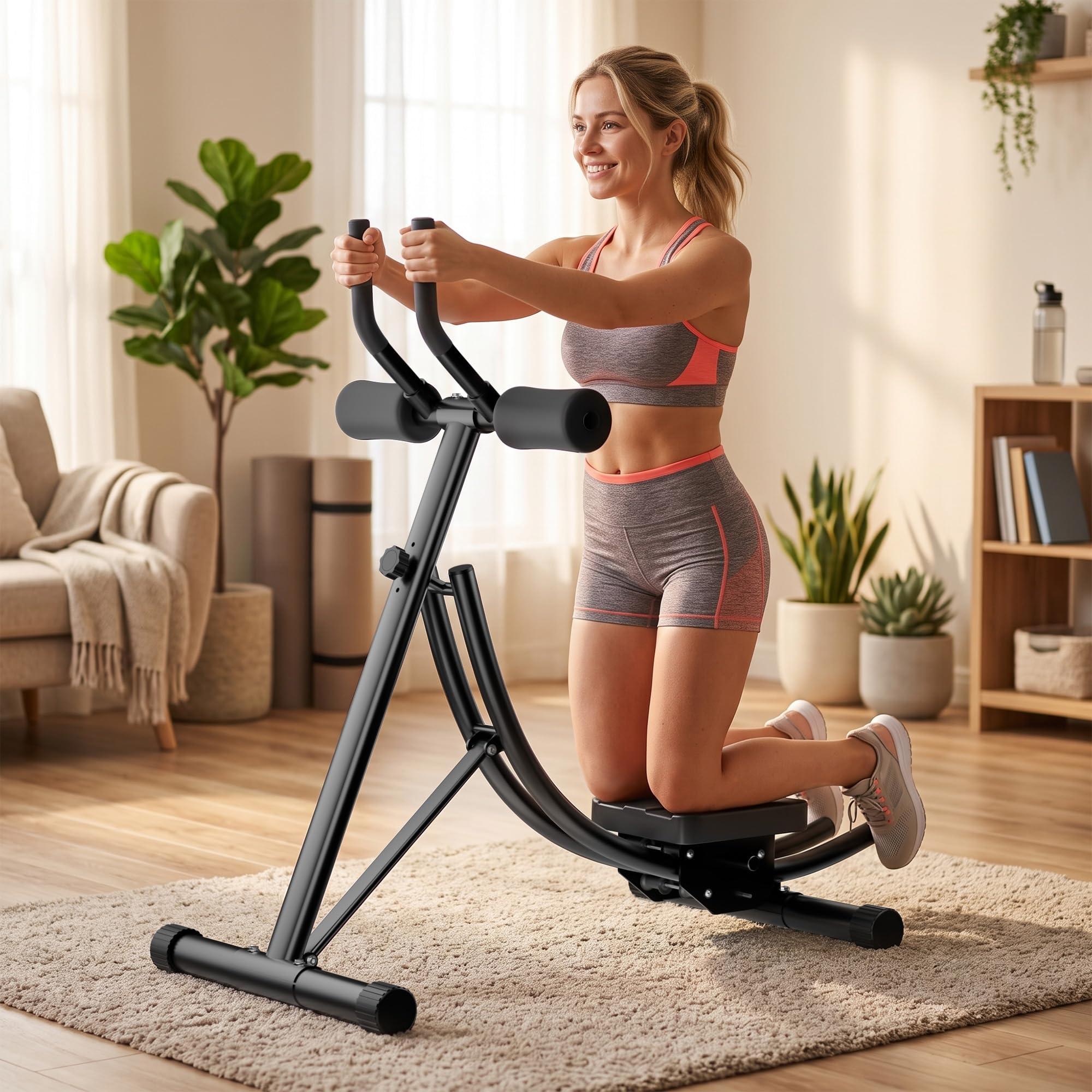 Macchina Addome Pieghevole, Attrezzo Addominali Pancia Piatta, Macchina Addominali Muscolazione con Guida Scorrevole, Attrezzo Sport Casa