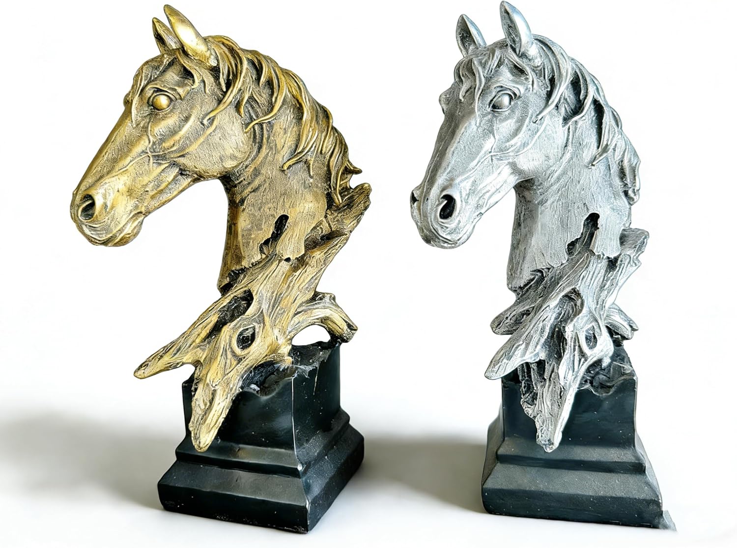Creative Art Retro Horse Head Ornament 11.42" Resin Silver Statue Ornaments,Abstract Style Sculptures,Living Room Dining Desk Decorations,Bookshelf Decorative