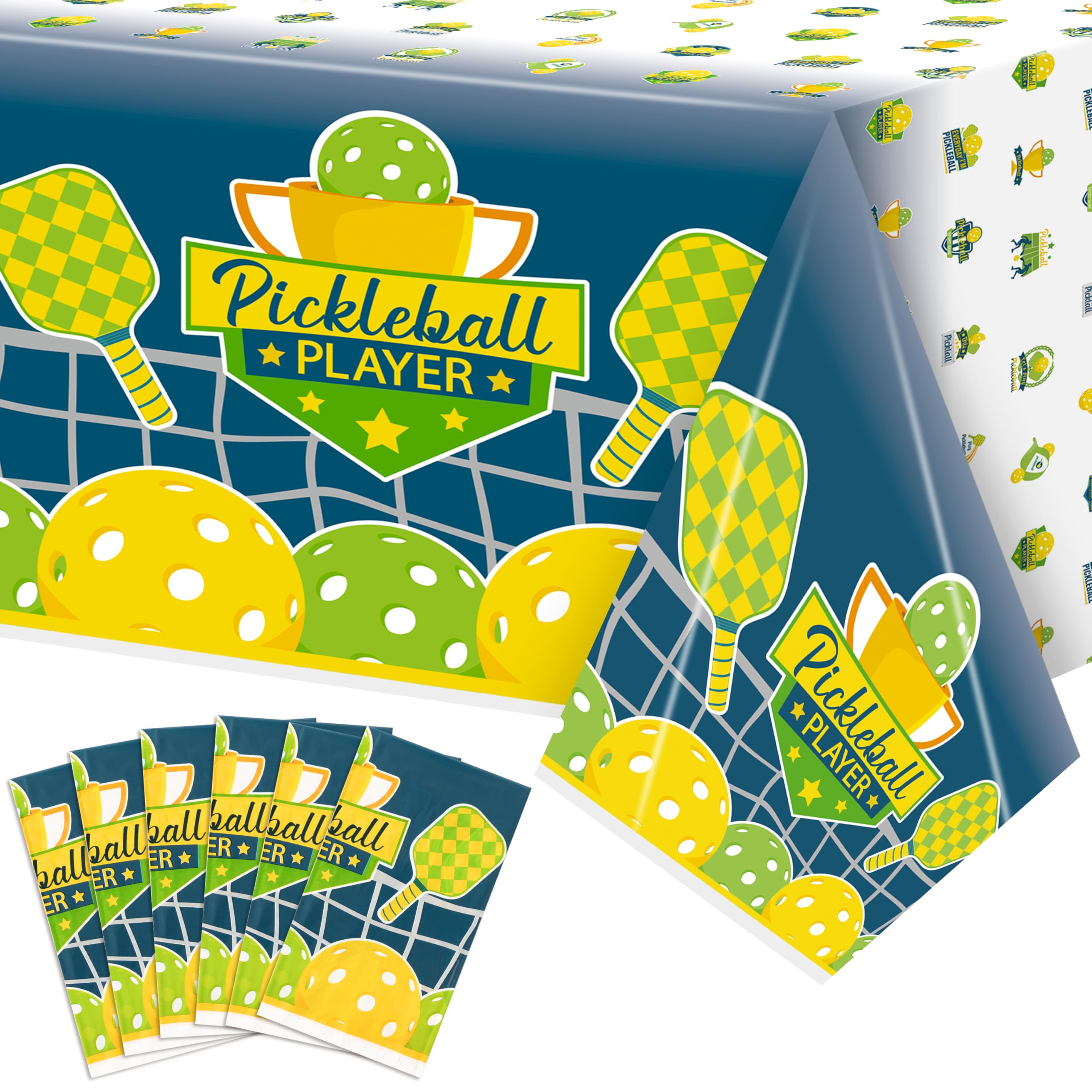 6 Packs Green Pickleball Tablecloth Disposable Waterproof Rectangle Plastic Table Cover Pickleball Player Sports Theme Indoor Outdoor Tablecloth Pickleball Party Favor Decor (54x108 Inch)
