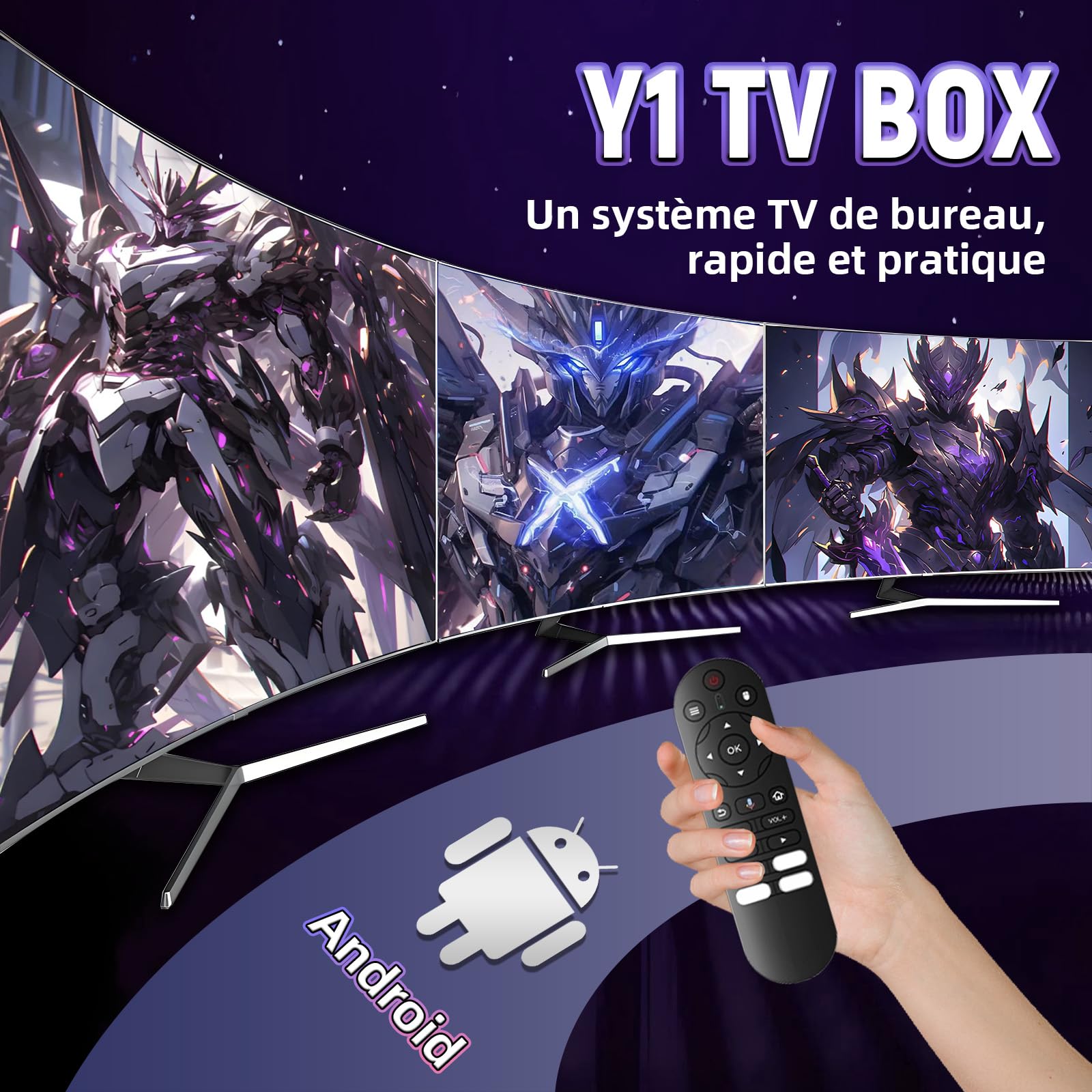 2026 Y1 Android 16.0 Boîtier TV, Smart Box 4K HD pour Téléviseur avec WiFi 2,4GHz + 5GHz, Appareil TV Boîtier Chaîne Internet, Puce S905, USB 2.0, Compact et Puissant (Télécommande Vocale Bluetooth)