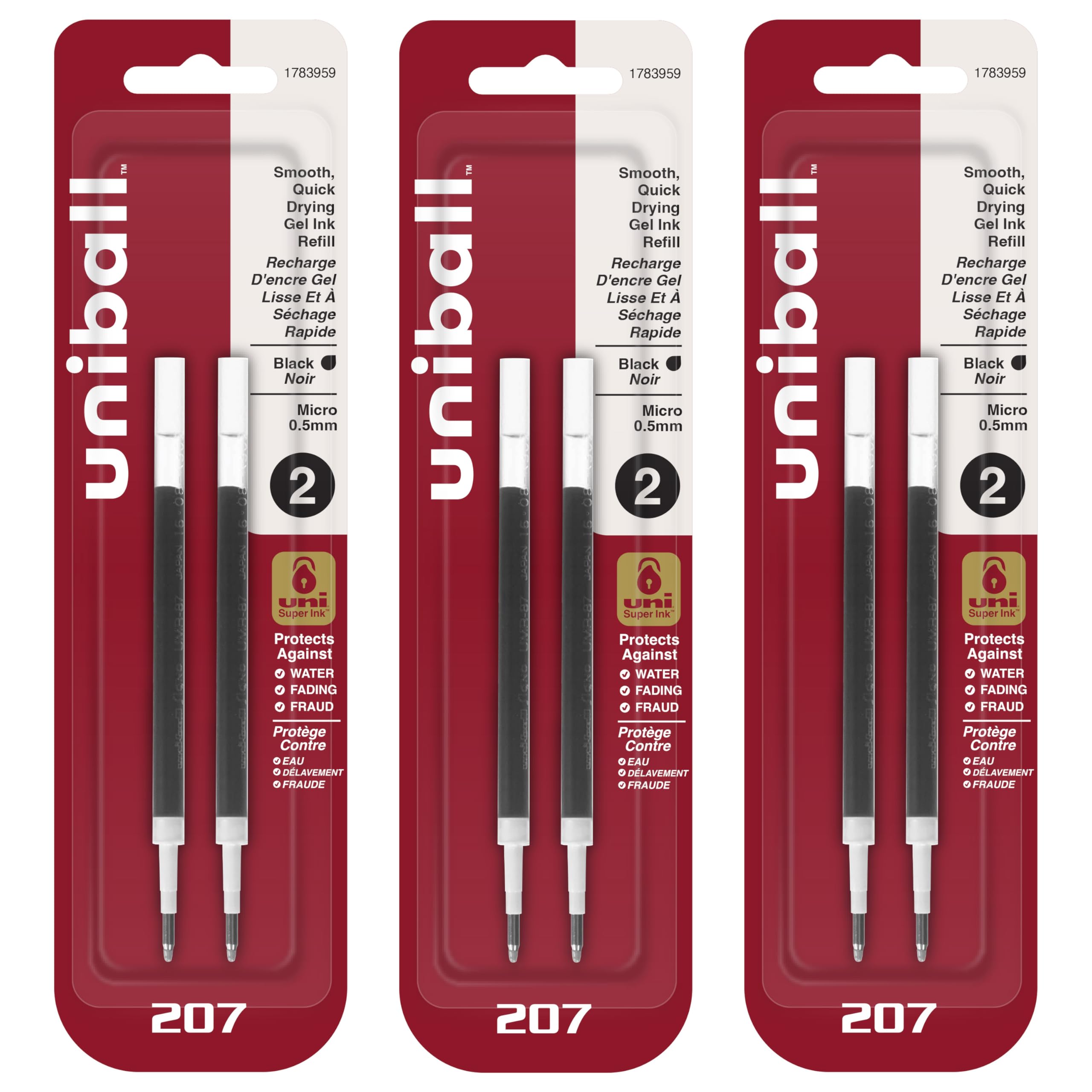 Uniball Signo 207 Gelschreiberminen, 0,5 mm Mikrospitze, schwarze Tinte, 6 Ersatzminen