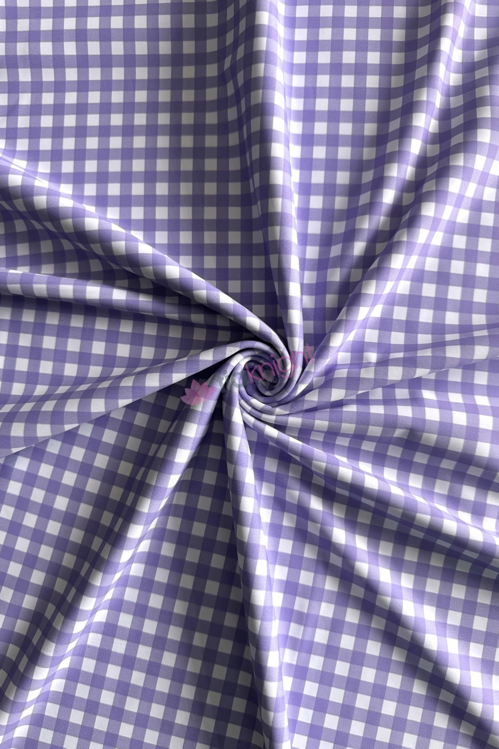 Premium Quality Printed Matte Nylon Lycra | 4 Way Stretch Swim Wear, Dance Leotard, Leggings Material | 50+ Colours/Prints in Stock | Sold By The Metre | Tia Knight (Gingham- Lilac) โ image 1