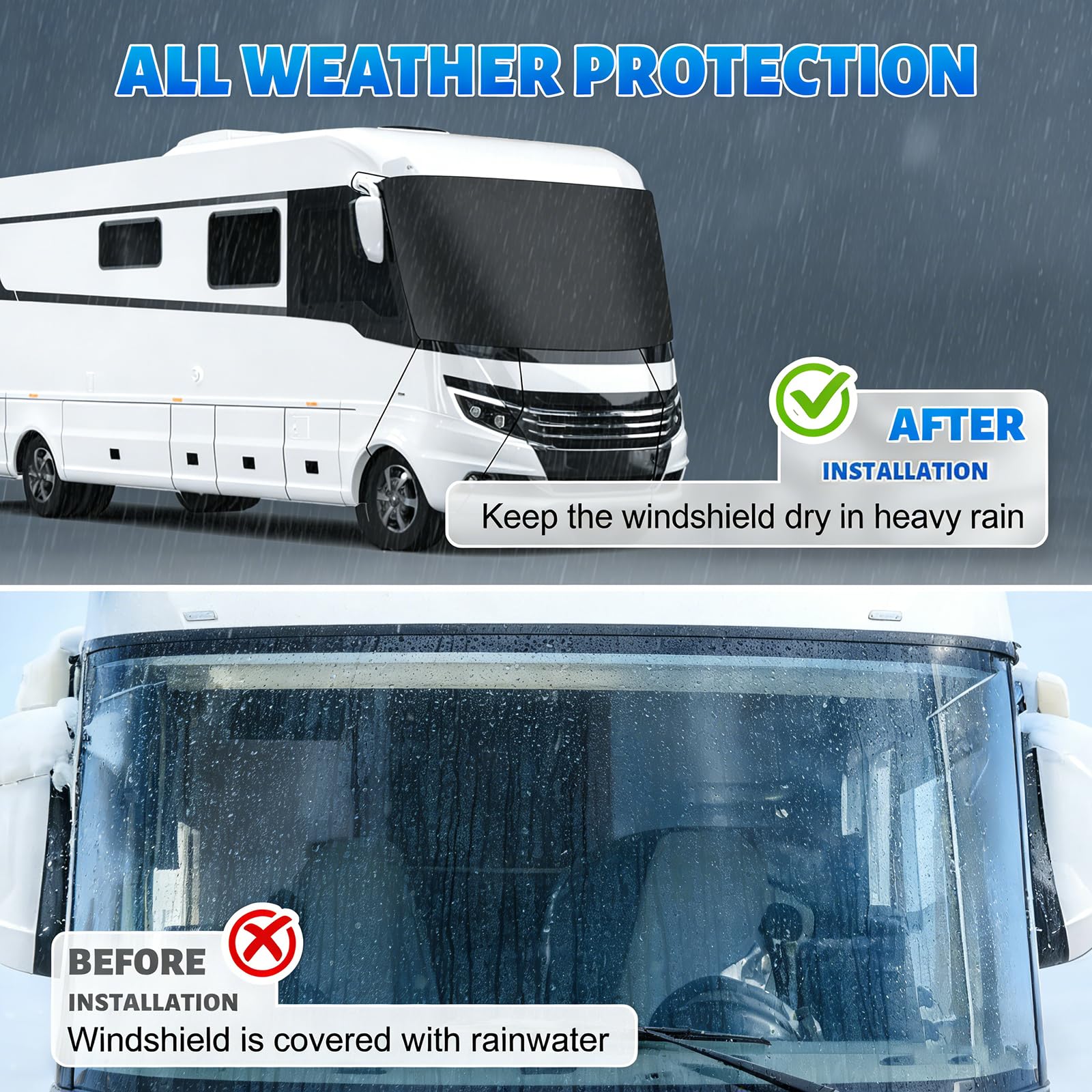 Sonnenschutz Frontscheibe Wohnmobile für Integrierte A-Class RV | 600D Luxus Wrap Cover, 100% Verdunkelung, UV-Schutz, wasserdicht, wetterfest, Frostschutz für Fiat Ducato Dethleffs