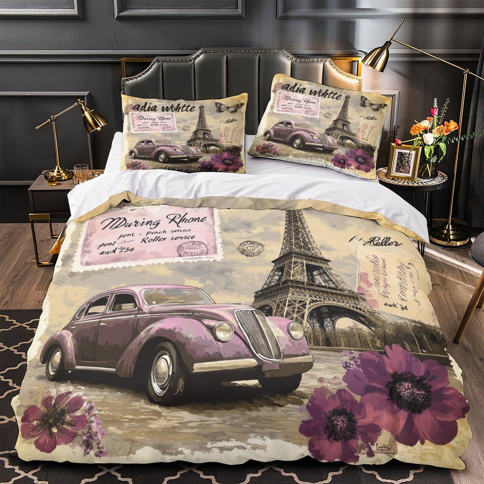 Parure de lit 200x200 microfbre 3D scène de nuit pour lit double