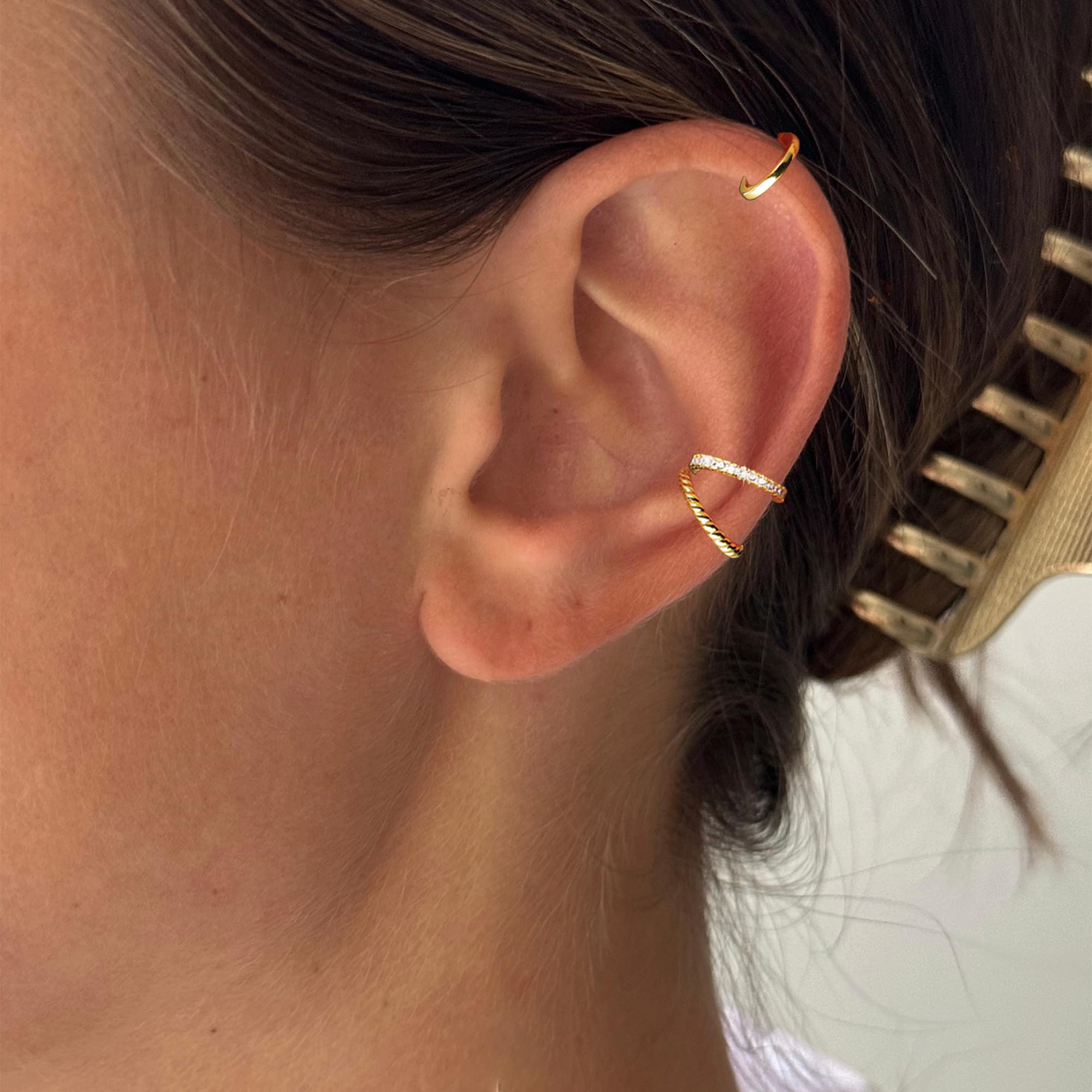 Moodear Thin Chunky Ear Cuffs Non Piercing for Women - Dainty 14K Gold Plated/Sterling Silver Cuff Earrings Trendy Cubic Zirconia Huggie Hoop Cartilage Earring Jewelry Gifts