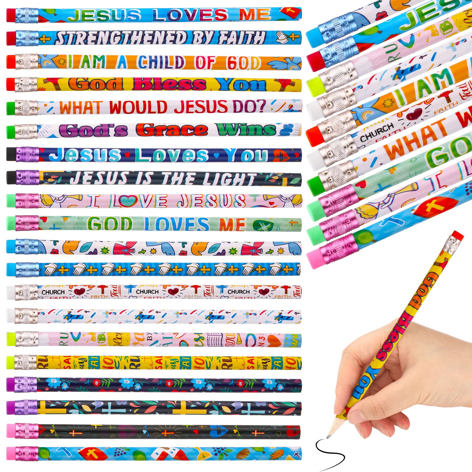 Estune 100 Pcs Christian Bible Verse Pencils Bulk with Religious Inspirational Scriptures # 2 20 Style School Wood Religious Pencils Back to School