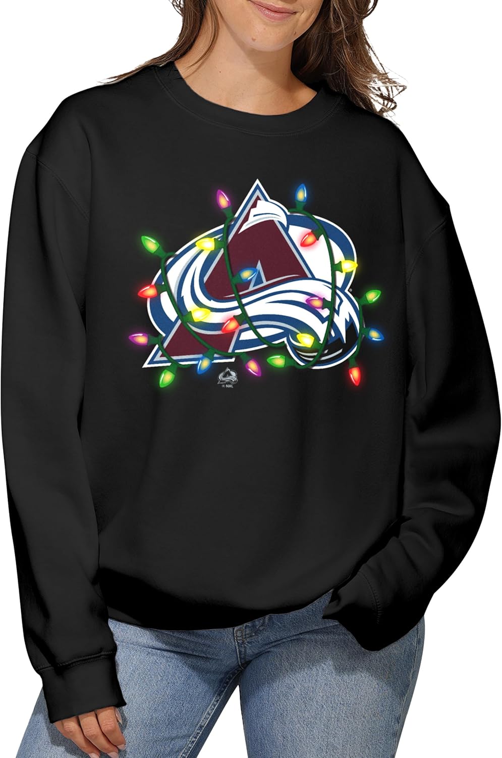 FOCO Mens NHL Primary Team Logo Holiday Lights Crew Neck Sweatshirt