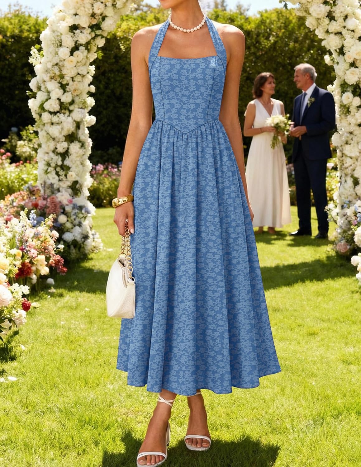 ZESICA Women's Summer Sleeveless Floral Maxi Dresses 2026 Halter Neck Wedding Guest Cocktail Party Flowy A Line Long Dress - Image 3