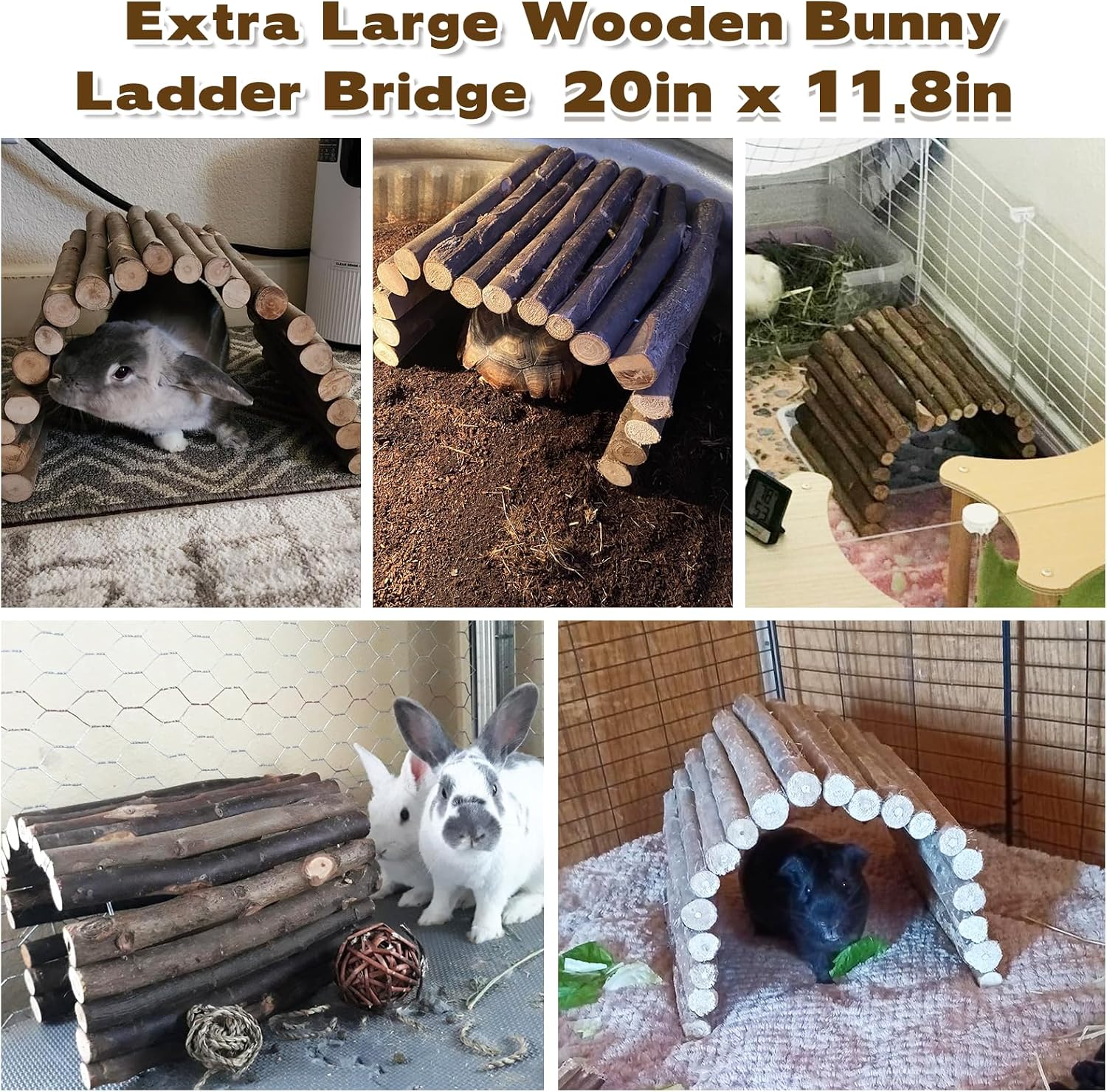 PINVNBY Guinea Pig Wooden Ladder Bridge (20 x 11.8 in) Rabbits Hideout, House, Tunnel, Rodents Chew Toys for Bunny, Chinchillas, Hedgehogs, Ferrets, Rat and Small Animals-Extra Large image 2